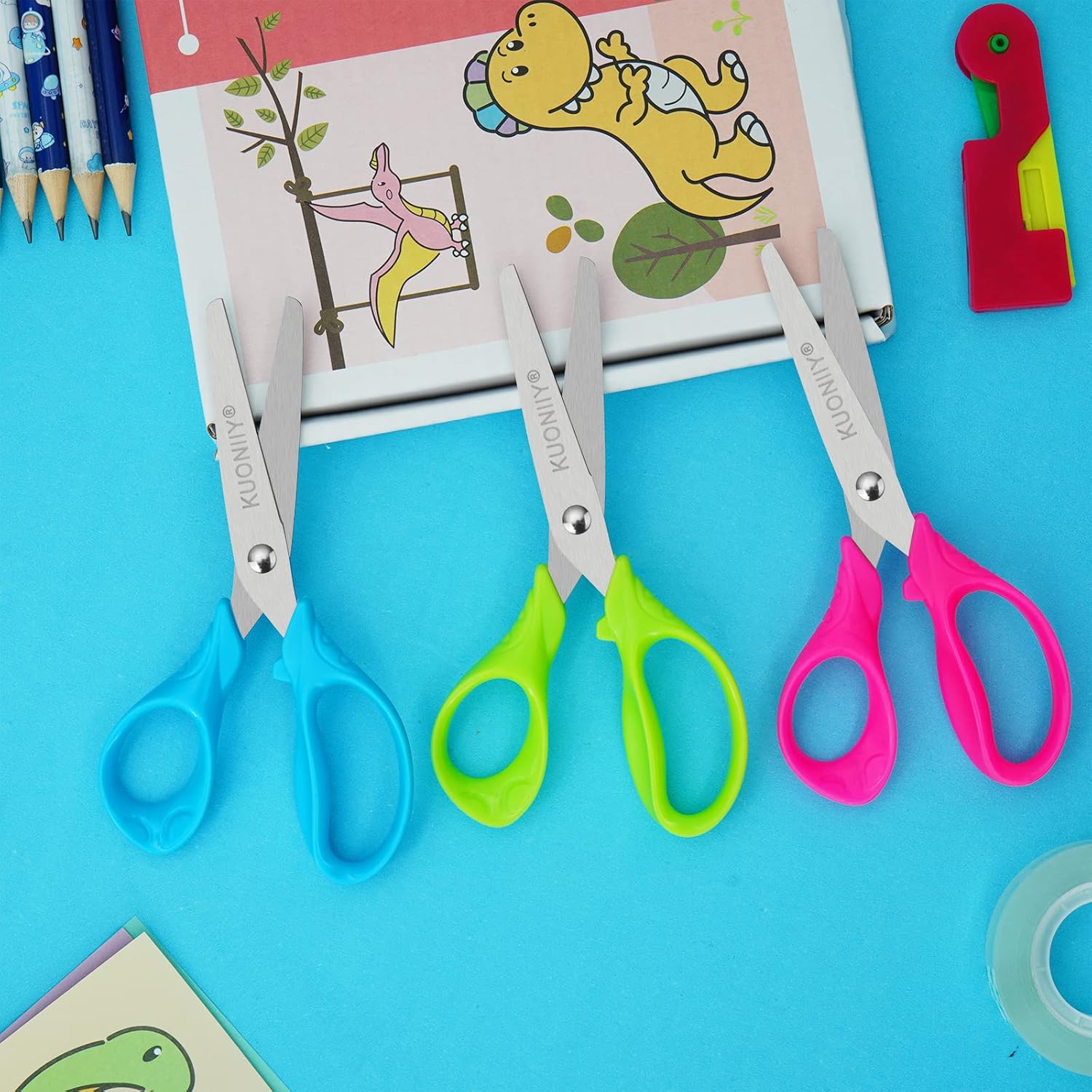 Kids Scissors with Comfort Grip Handles, 5 Inch Blunt Scissors for School and Classroom, Blue, Green, Pink, 6 Pack