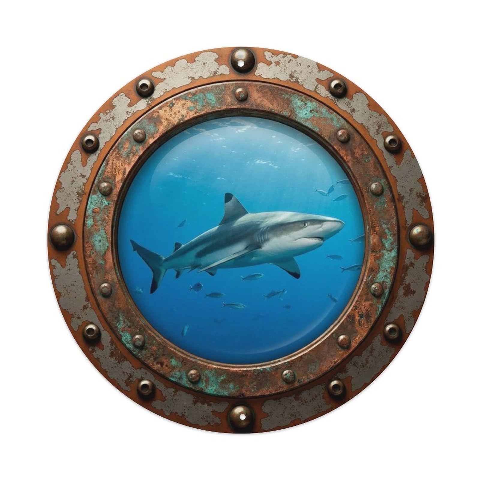 Gead 8X8inch Style Vintage Porthole Reef Shark Nautical Window View Metal Tin Sign