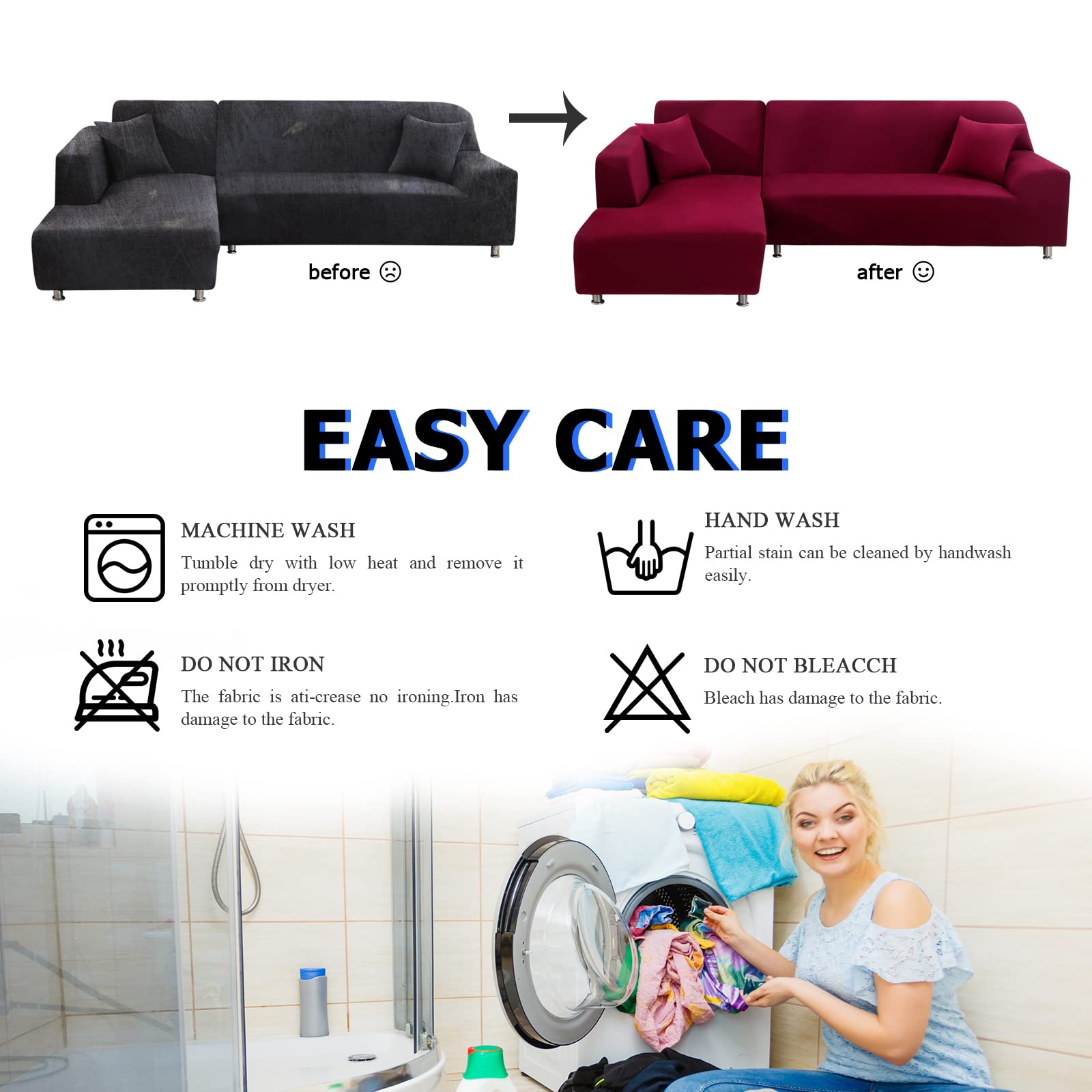 Lydevo Copridivano con Penisola Elasticizzato,Copridivano Angolare a Sinistra/Destra Universale con 2 Federi,Fodere Divano Penisola Forma di L,Chaise Longue Sofa Cover(2 Posti+2 Posti,Vino Rosso)