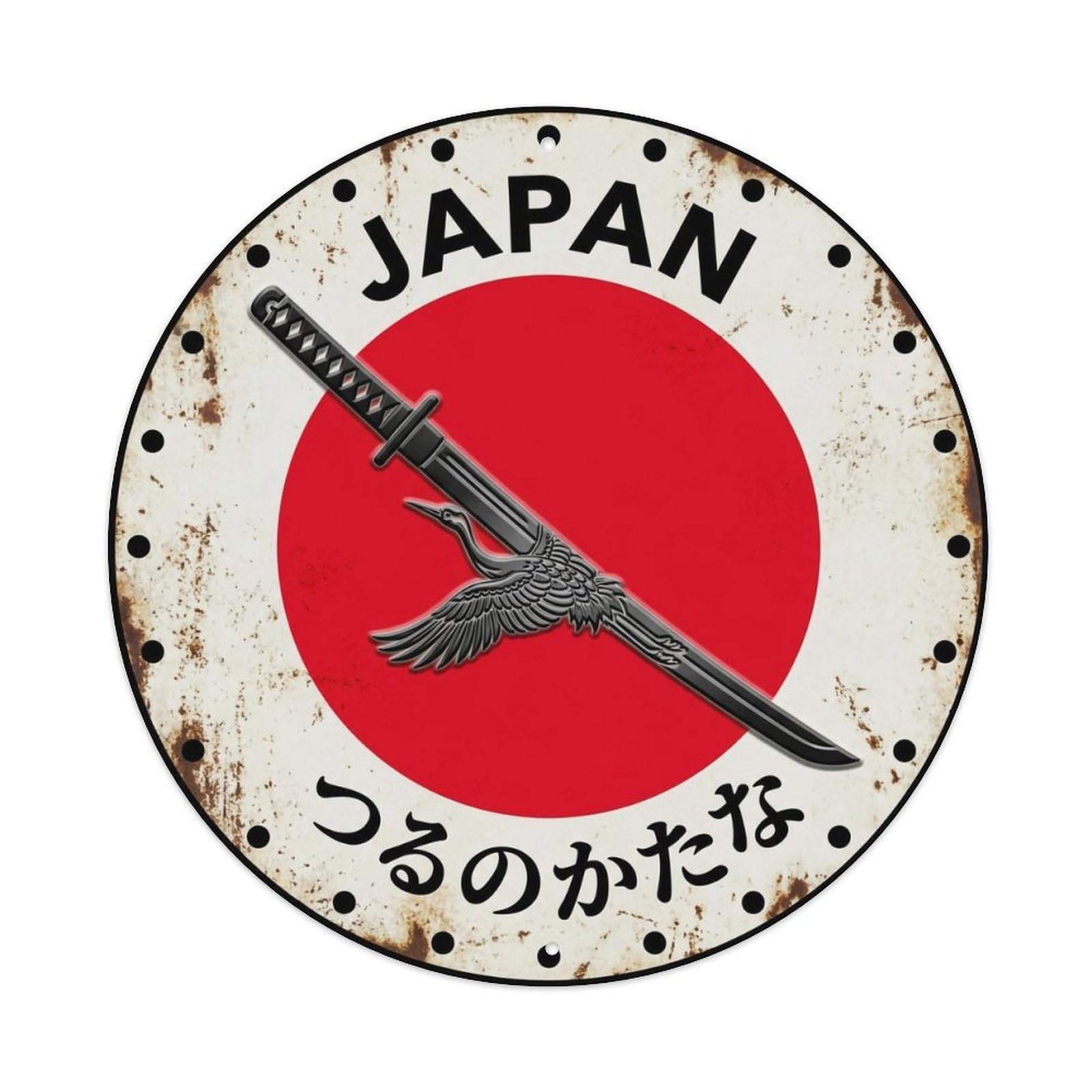 Crane Sword Japan Blade Weapon Rustic Metal Tin Sign