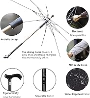 Vista 3 de 2-in-1 Walking Sticks Umbrella - Windbreak Ribs Walking Cane Umbrella Lightweight, Heavy-Duty Frame- Ideal Father's Gift for Climbing, Hiking