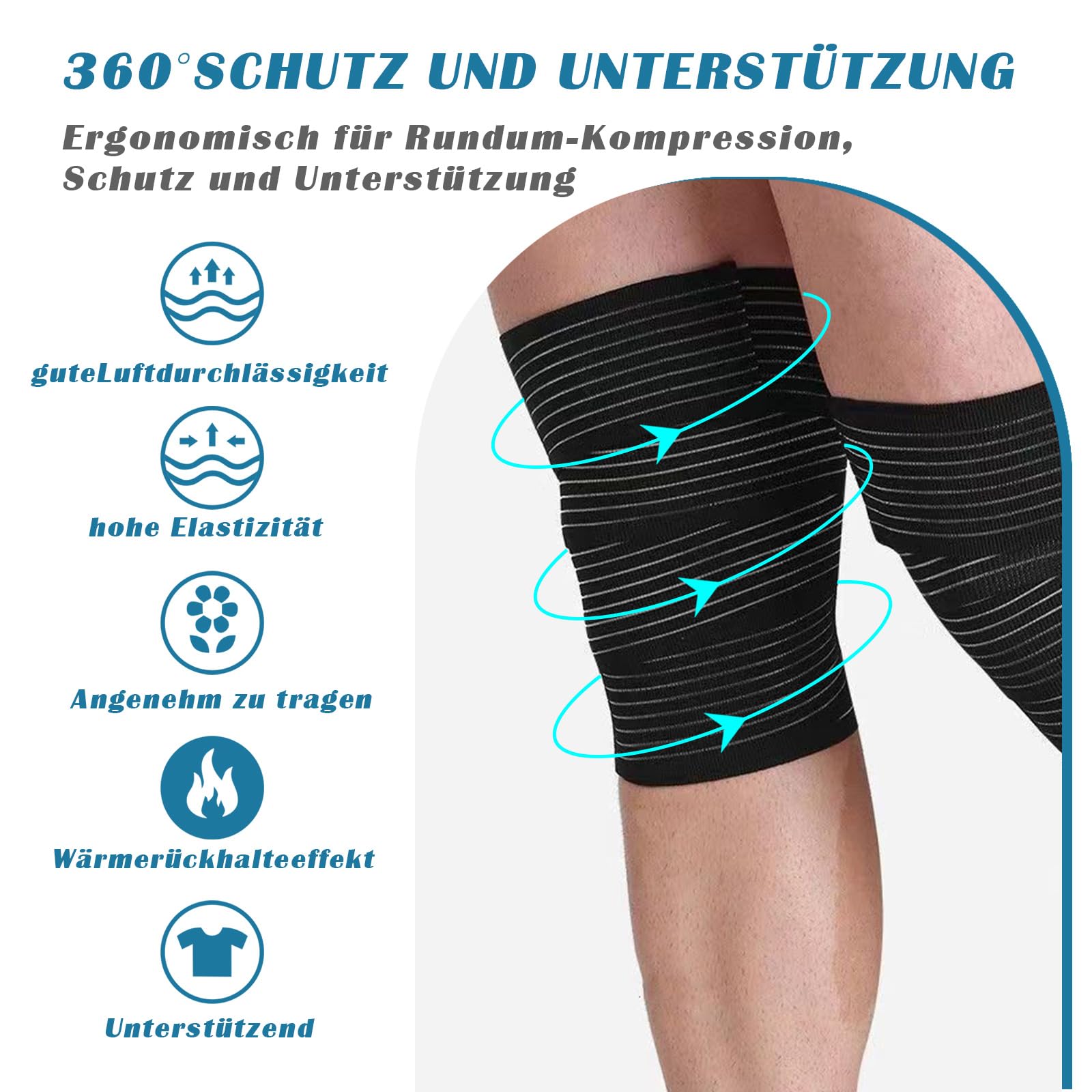 Kniebandage 2er Pack Sport - Kniestütze Für Meniskus Stabilisierung Schwarz/grau