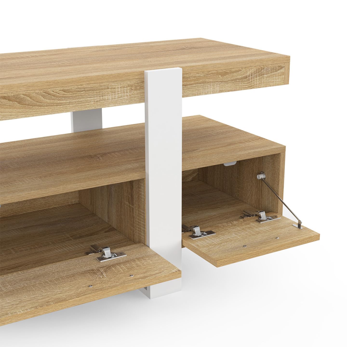 IDMarket - Meuble TV 140 cm Phoenix avec tiroirs Bois et Blanc