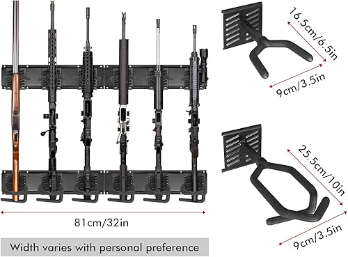 Miniatura 8 de ROBUST Soporte de pared ajustable para armas de pared soporte de pistola de acero resistente y estante de rifle de escopeta