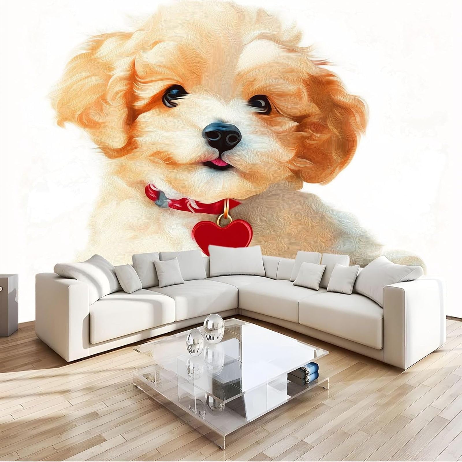 hgjdjhnf Animal Golden Puppy Art Wall Wall Decor Living Room Bedroom Apartment Wall Art, White, 200cm x 140cm