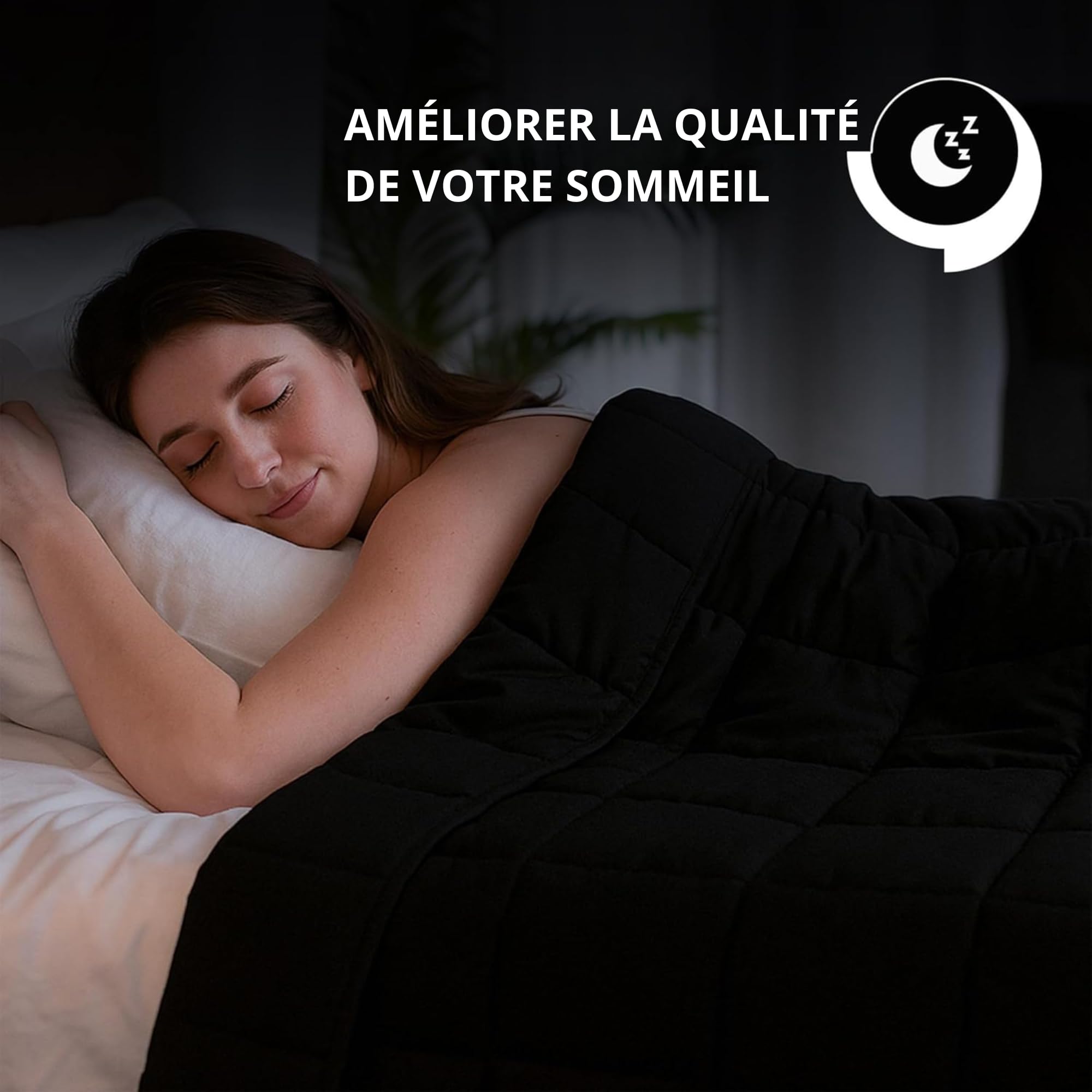 Vonia Couverture Lestée 7kg - Couette Lestée Adulte pour Lit 1 Personne | Plaid Lesté 150x200 cm Anti-Stress et Relaxation | Grosse Couverture Lourde en Polyester Respirant, Noir