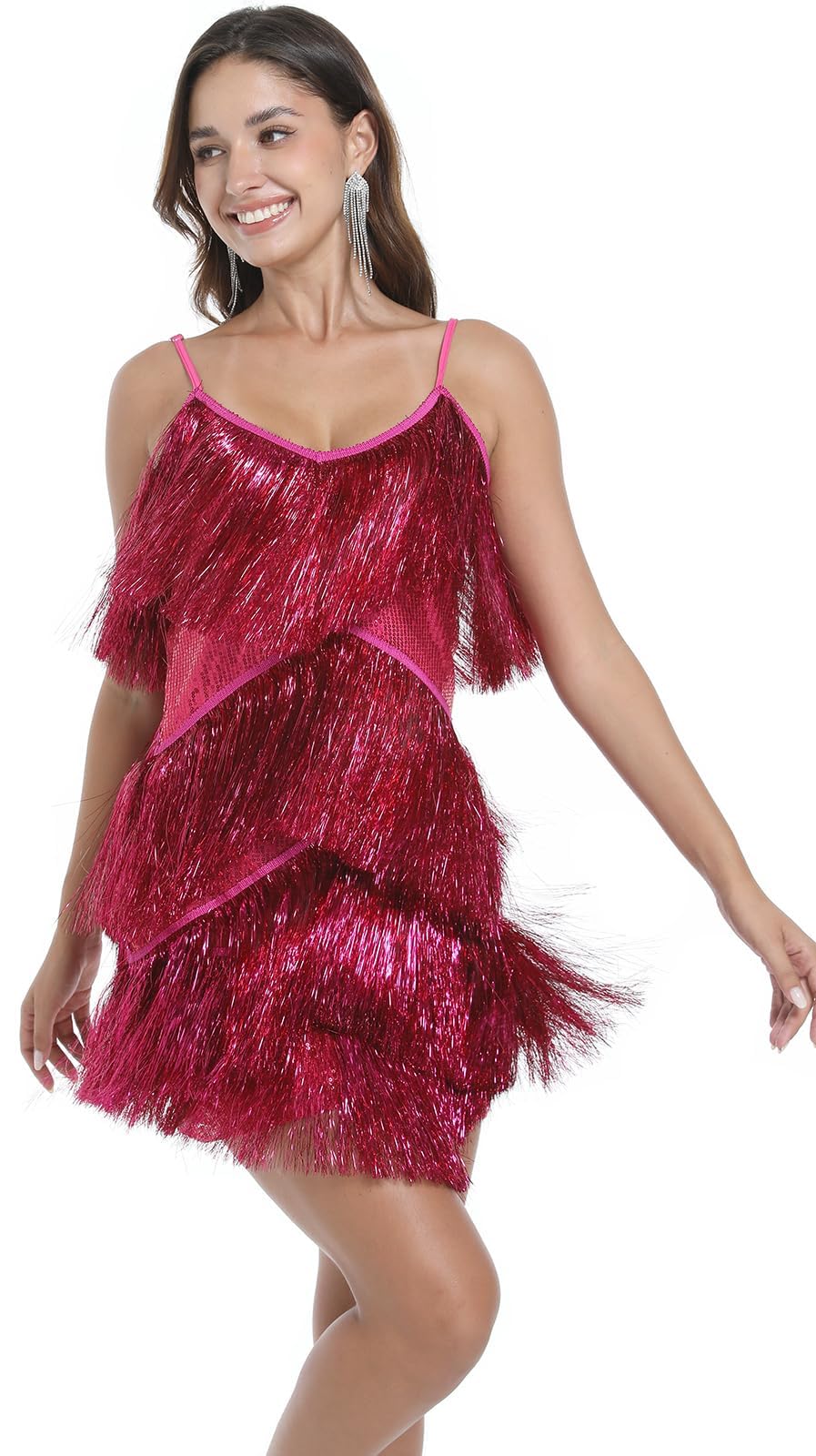 Women Flapper Dresses 1920s V Neck Beaded Fringed Great Gatsby Club &amp; Night Out Dresses