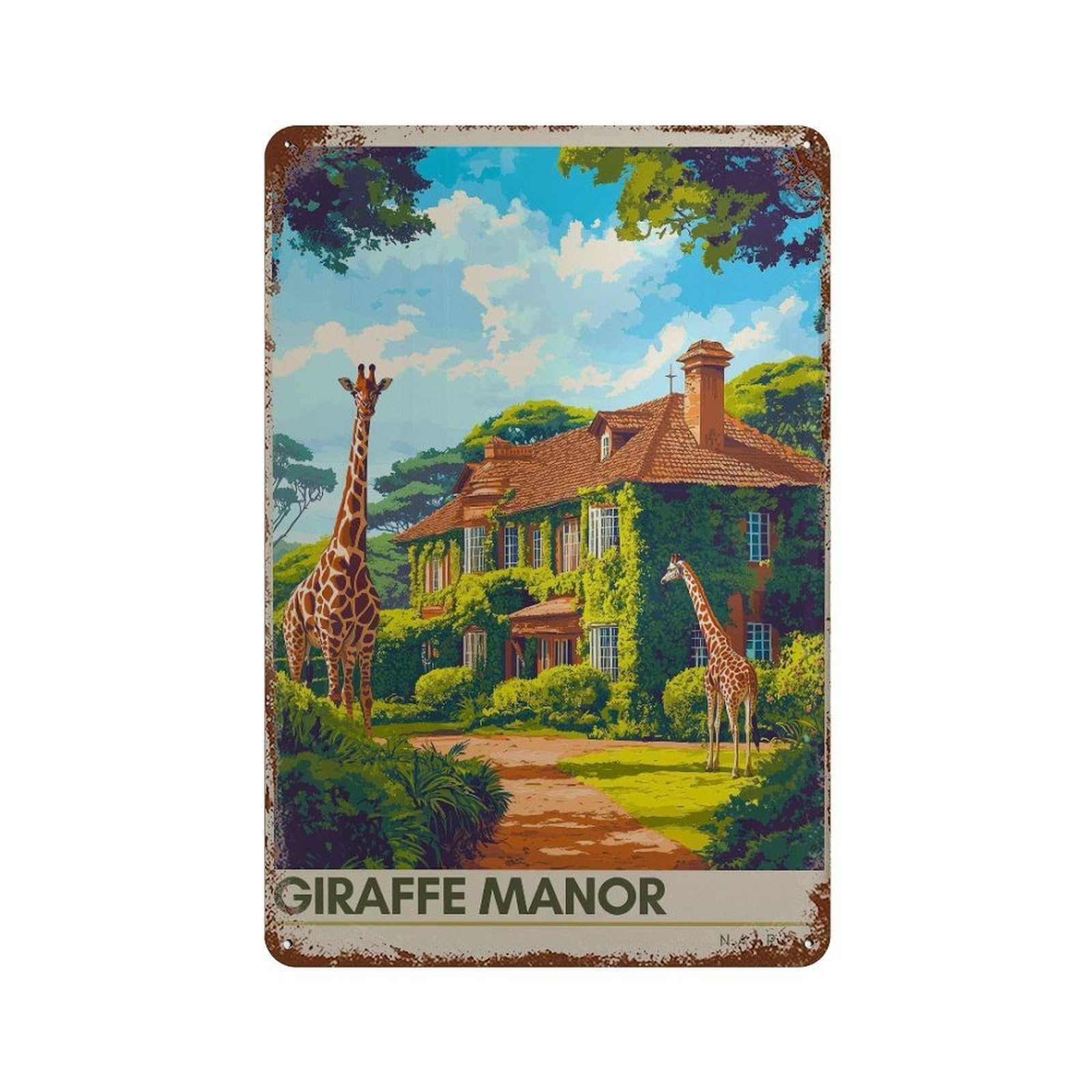 xiaoxiaoshen Giraffe Manor Kenya Travel Nairobi Wall Decor Art Metal Tin Poster Modern Home Decor Art Home Bar Shop Decorations Vintage Sign 30x20cm