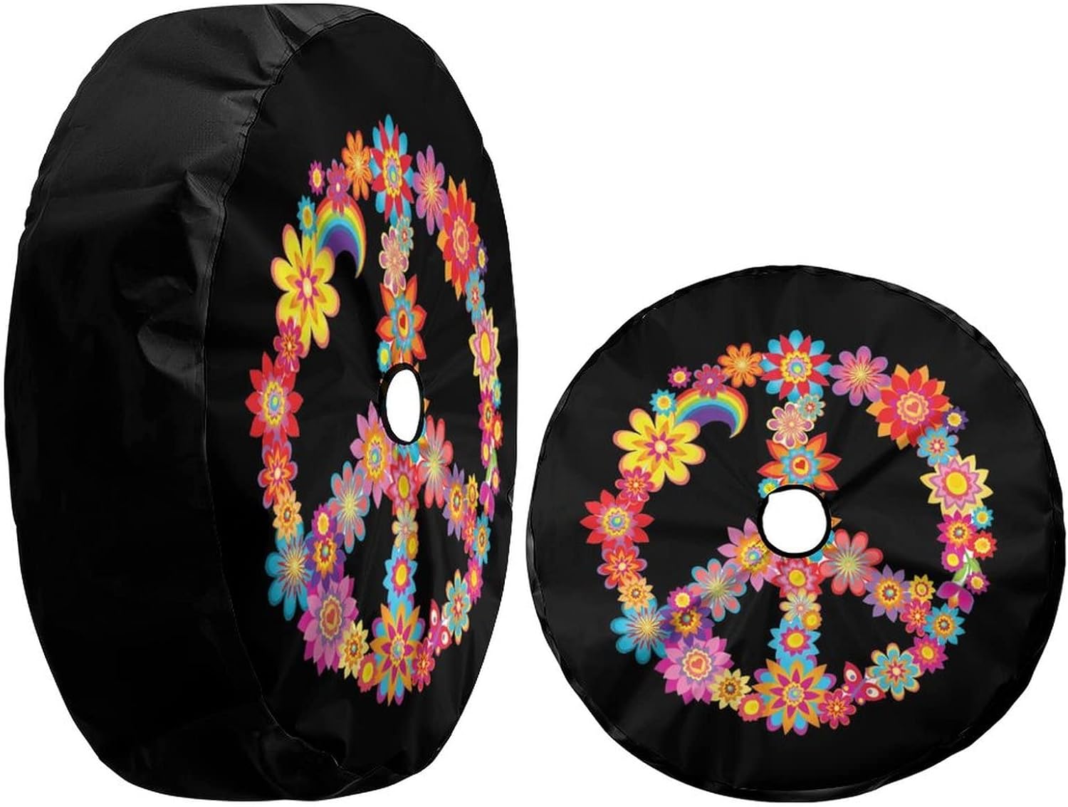 Colorful Peace Flower Spare Tire Cover with Backup Camera Hole Wheel Tire Cover Fit Trailer, RV, SUV and Many Vehicle 17inch