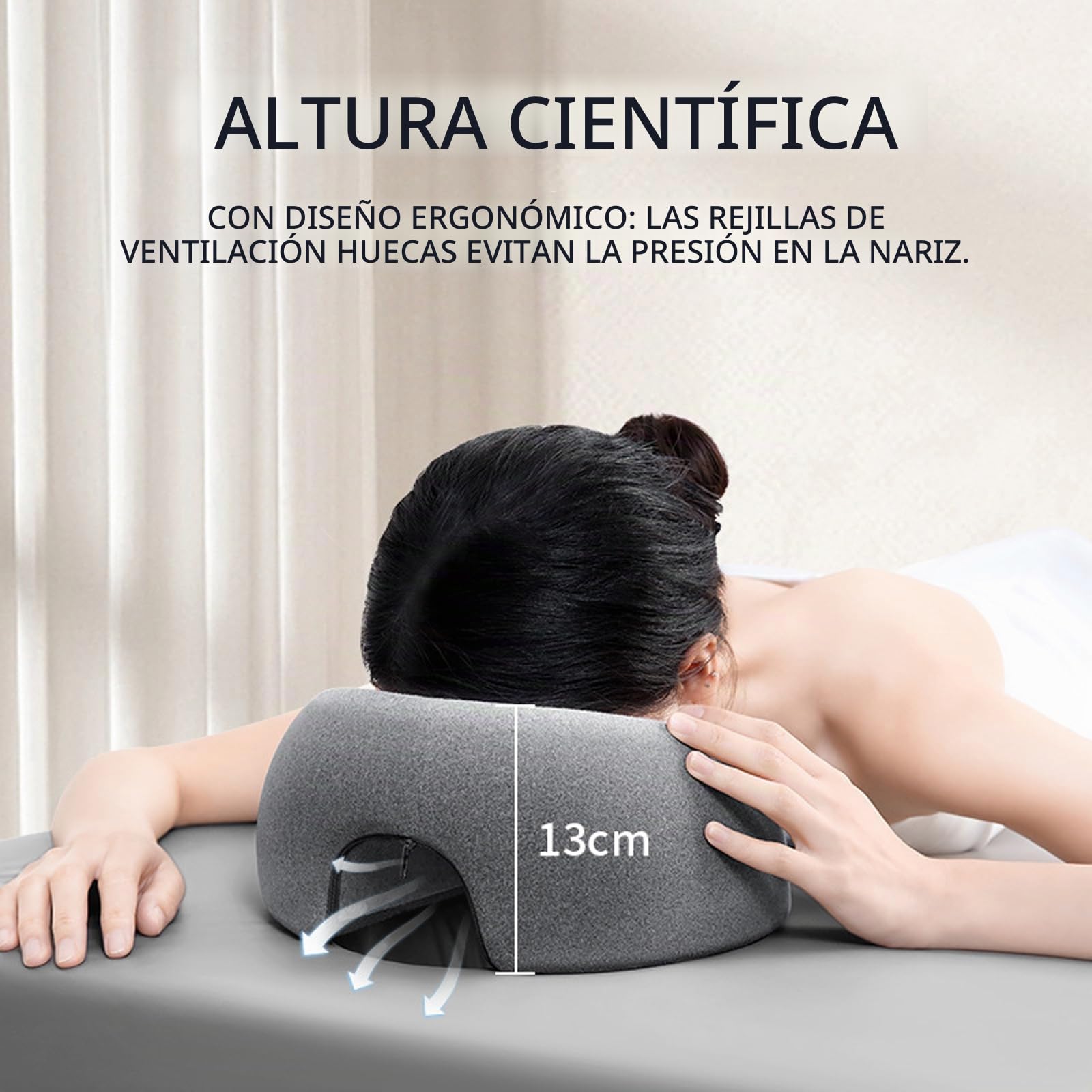 Almohada de Masaje Facial Boca Abajo con Agujero - Reposacabezas en Forma de U con Espuma Viscoelástica - Ideal para Camillas de Masaje, SPA, Salones de Belleza y Uso Doméstico