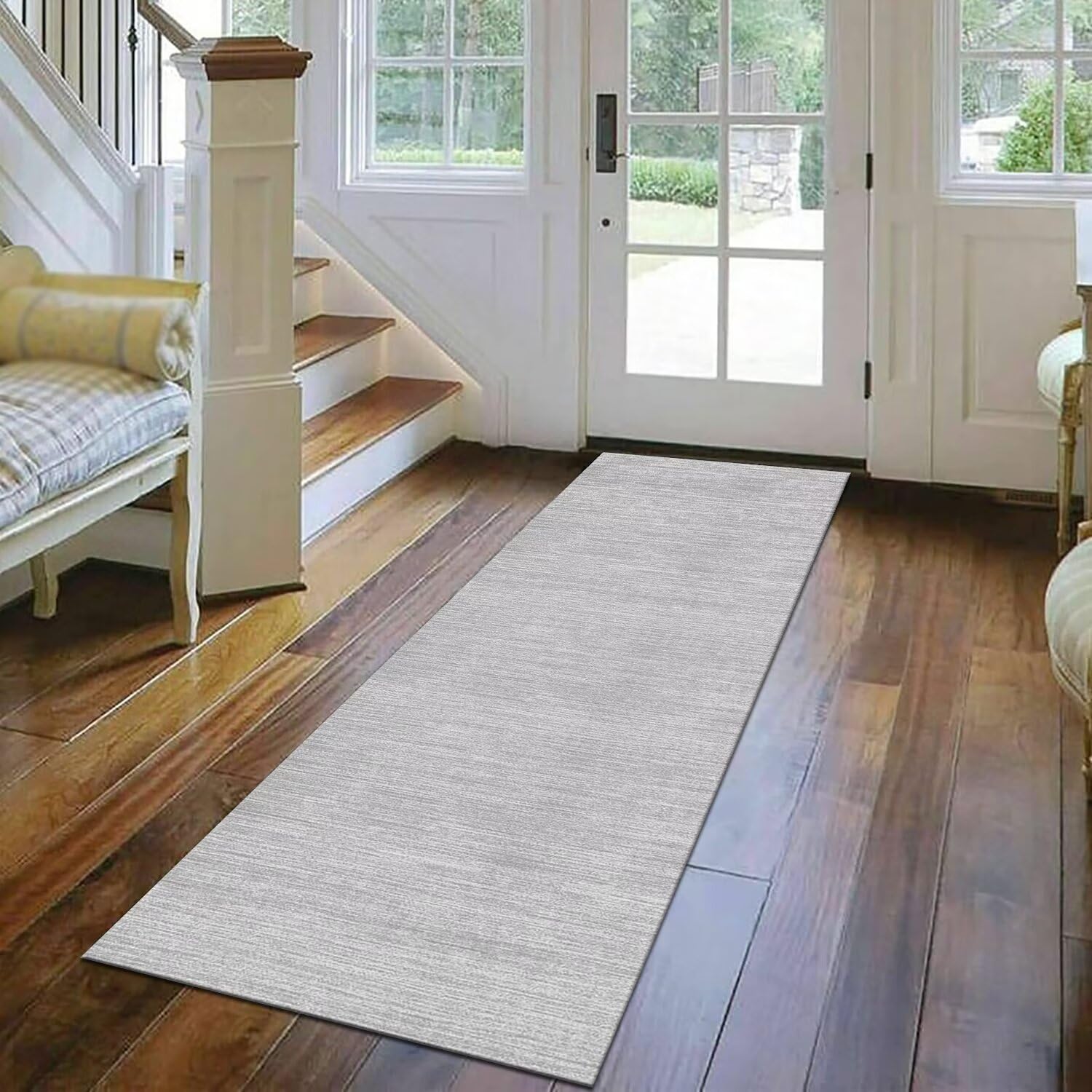Tappeto Cucina Antiscivolo Tappeto Passatoia Grigio chiaro 3D Tappeti Runner Antimacchia Corridoio Soggiorno interne 90X140CM Poliestere Passatoia cucina Legno Durevole Tappetino zerbino Lavabile