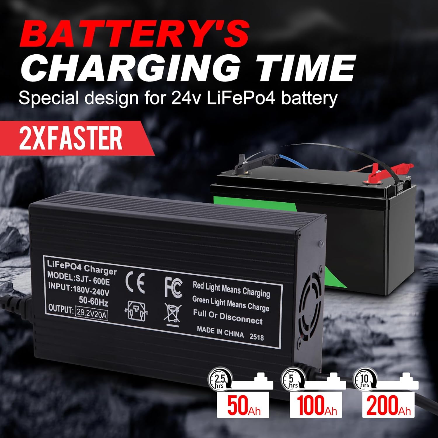 29.2V 20A LiFePO4 Battery Charger, Double Fans Automatic Smart Battery Charger, LiFePO4 Lithium Batteries Charger, Suitable for 24V Lipo Lithium Iron Phosphate Battery (29.2V20A)