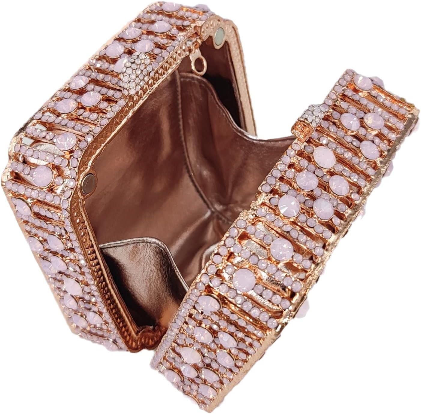 Boutique De FGG Women Metal Box Crystal Clutch Purse Evening Bag Wedding Bridal Rhinestone Handbags Party Clutch Bag,Mini