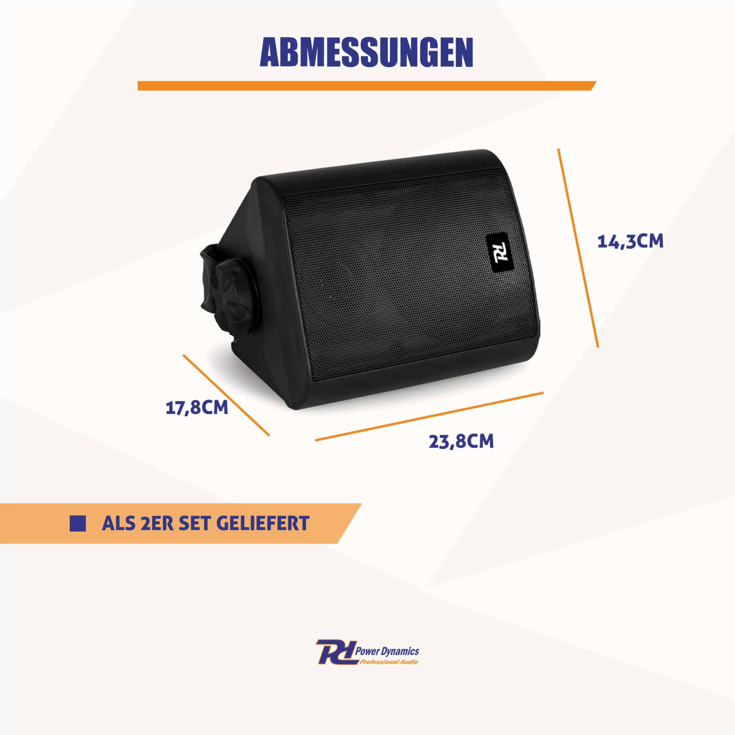 Power Dynamics ODS50B - Lautsprecher Boxen - 2er Set - 100 Watt - 2-Wege Wandlautsprecher für die Festmontage an Wand und Decke - Boxen Set für Zuhause, Gastro, Bars, inkl Montagebügel - Schwarz