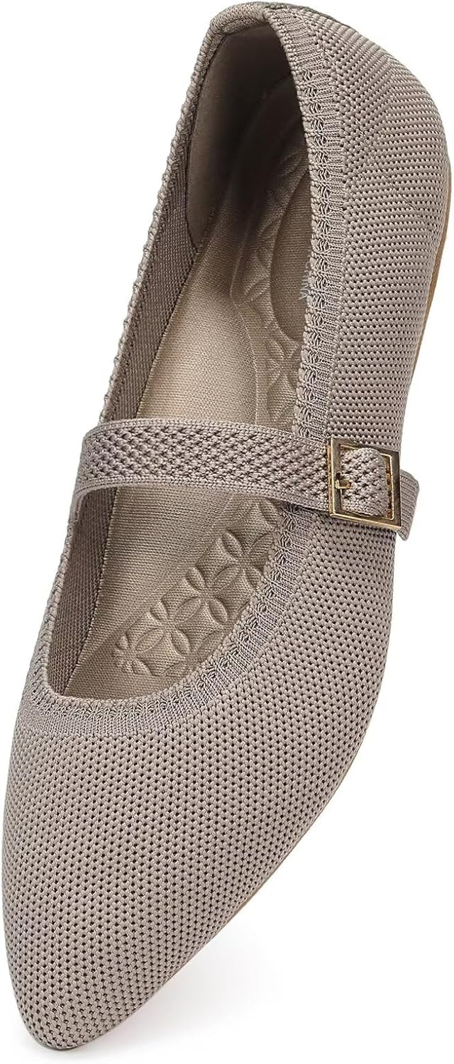 Frank Mully Women's Mesh Flats Mary Jane Shoes Pointed Toe Lightweight with Adjustable Instep Strap Knit Flat Shoes for Women Dressy Casual Washable Walking Shoes - Image 2