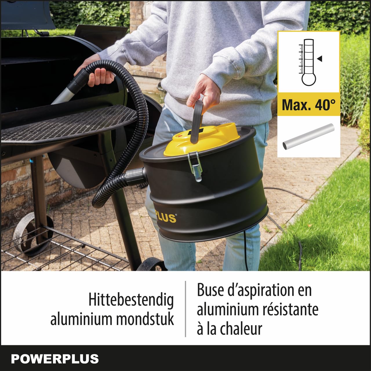 POWER plus Odkurzacz do popiołu, odkurzacz do pieca, kominka 1000 W, 15 litrów, czarny, 0