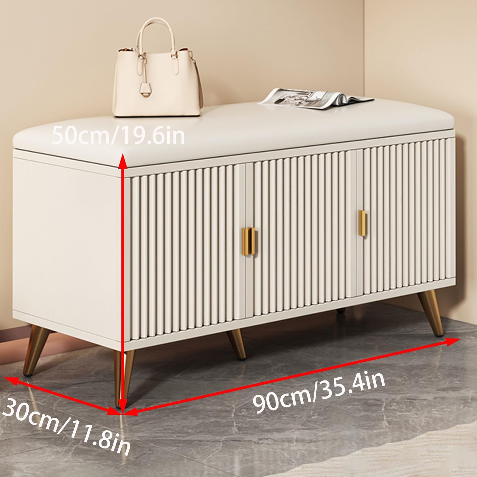 Banco de zapatos multifuncional con puerta de 90 cm, almacenamiento de entrada, elegante zapatero para dormitorio y sala de estar, diseño de ahorro de espacio, duradero y cómodo