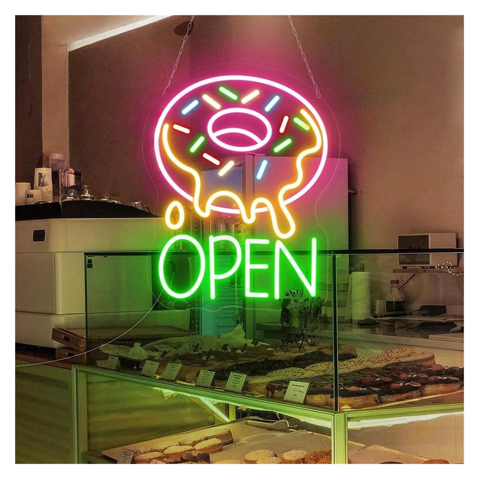 Shouxi D Sign Lamp Oughnut Open Neon Sign Fast Foo Shop Wall Ecor Bakery Shop Restaurant Ecoration Neon Light 50Cm(D)