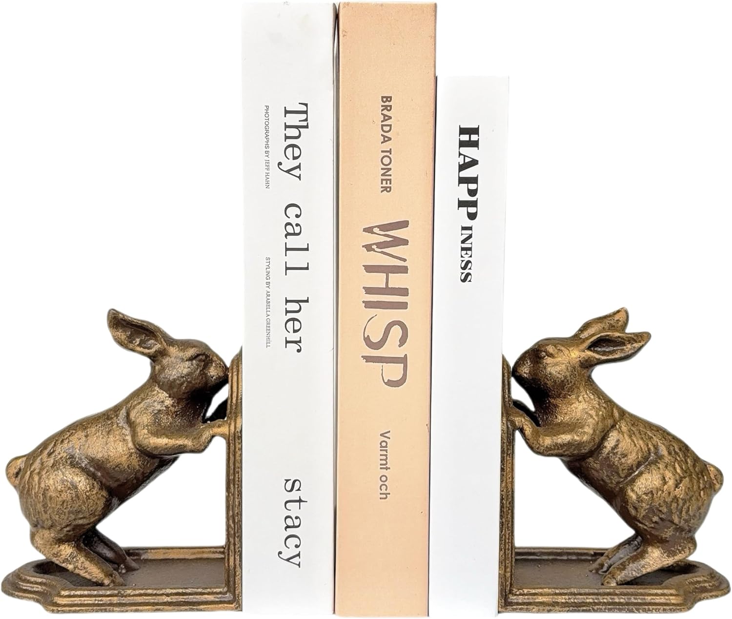 Decorative Bookends Antique Gold Bunny Book Ends, Heavy Duty Cast Iron Book Ends for Shelves,Unique bookends for Heavy Books, Vintage Decor 5.3 lbs