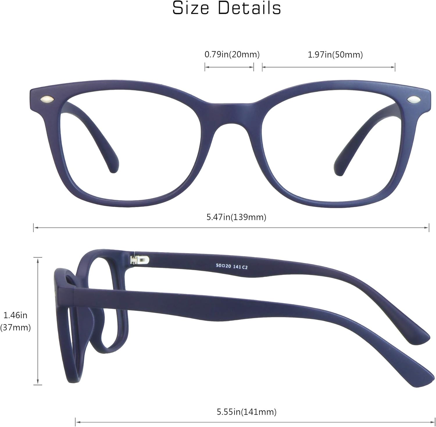 VisionGlobal Blue Light Blocking Glasses for Women/Men, Anti Eyestrain, Computer Reading, TV Glasses, Stylish Square Frame, Anti Glare (Navy,+5.75 Magnification)