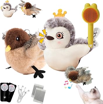 Flappy Bird Cat Toy, Flapping Bird Cat Toy, Simulated Chirping Birds Cats Toys Flapping Wings, Rechargeable, Interactive Catnip Toys for Indoor Kittens for All Breeds Cats Kicker Sparrow & Owl,2PCS
