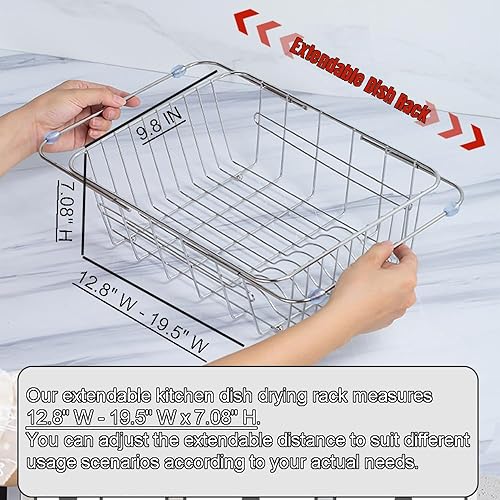 Miniatura 3 de Escurridor de platos expandible, estante de cocina sobre el fregadero, escurridor de platos de metal de acero inoxidable 304, escurridor de platos