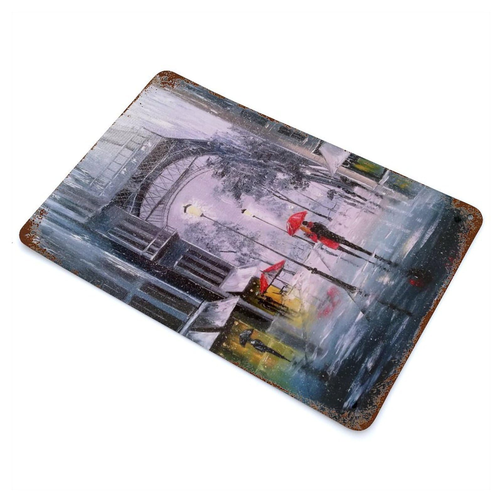 Garage Style The First Snow in Paris Rust Effect Tin Sign 11.8"x7.9", Farmhouse Wall Decor for Bar And Workshop