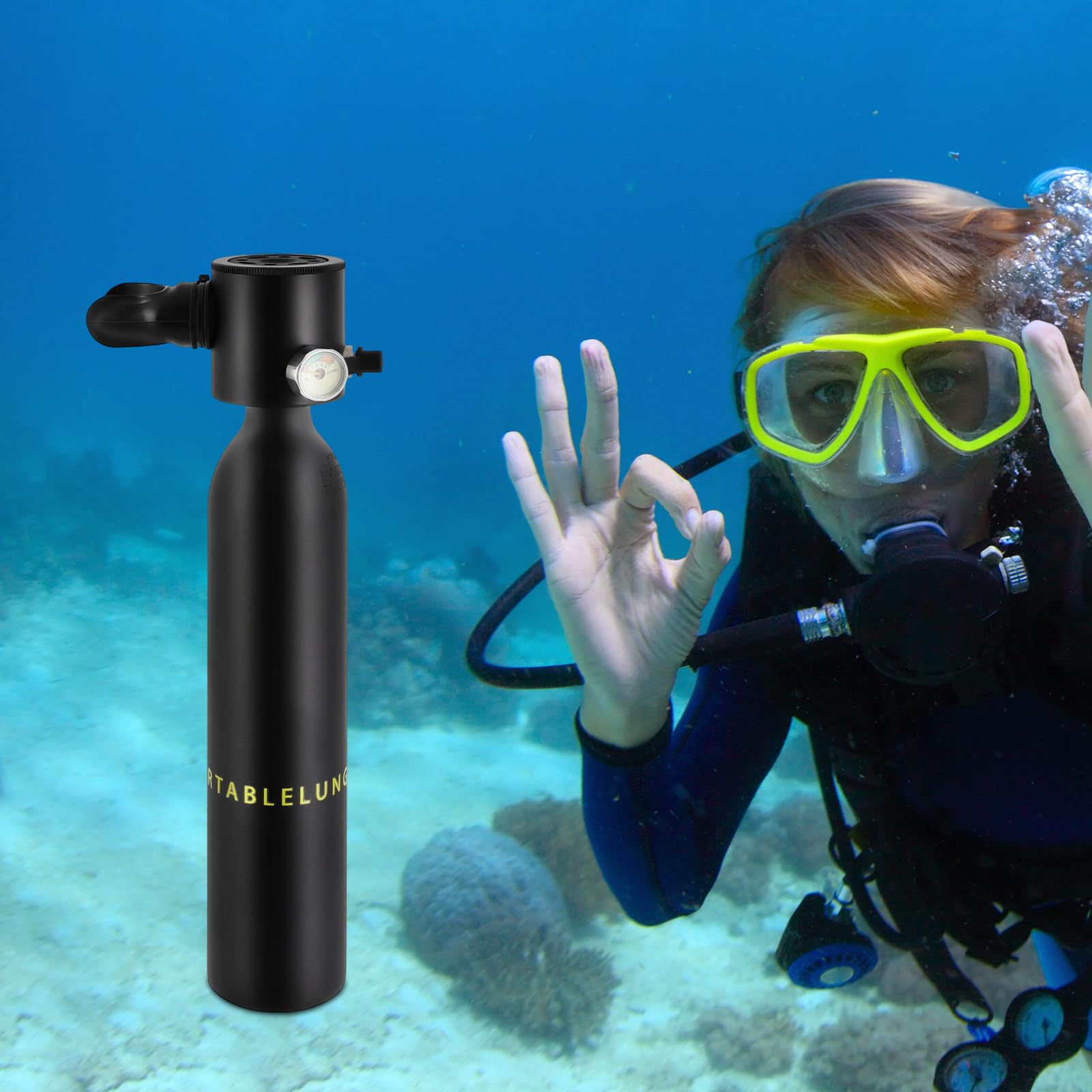 Mini-Tauchflasche, Mit 0,5-Liter-Tank Mit 5 Bis 10-Minuten-Sauerstoffflasche Tauchausrüstung Tragbare Tauchausrüstung, für Freizeittauchen Flussrettung Tauchpraxis und Schnorcheln