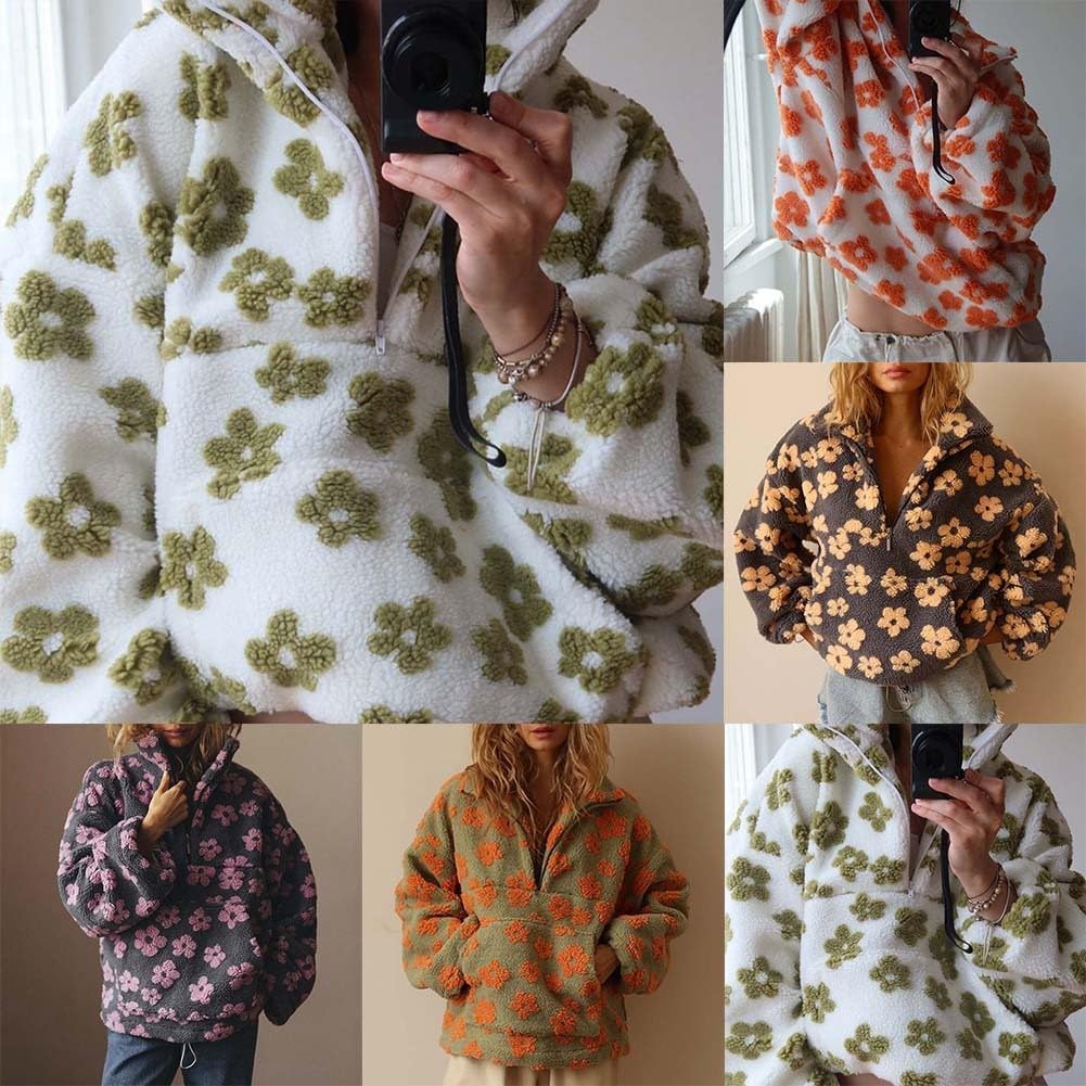 Maglione da donna casual a maniche lunghe oversize con cerniera maglione caldo vintage felpe per uso quotidiano e all'aperto