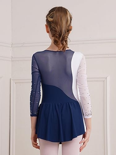 Miniatura 5 de CHICTRY Vestido de baile contemporáneo de manga larga con diamantes de imitación brillantes para patinaje sobre hielo