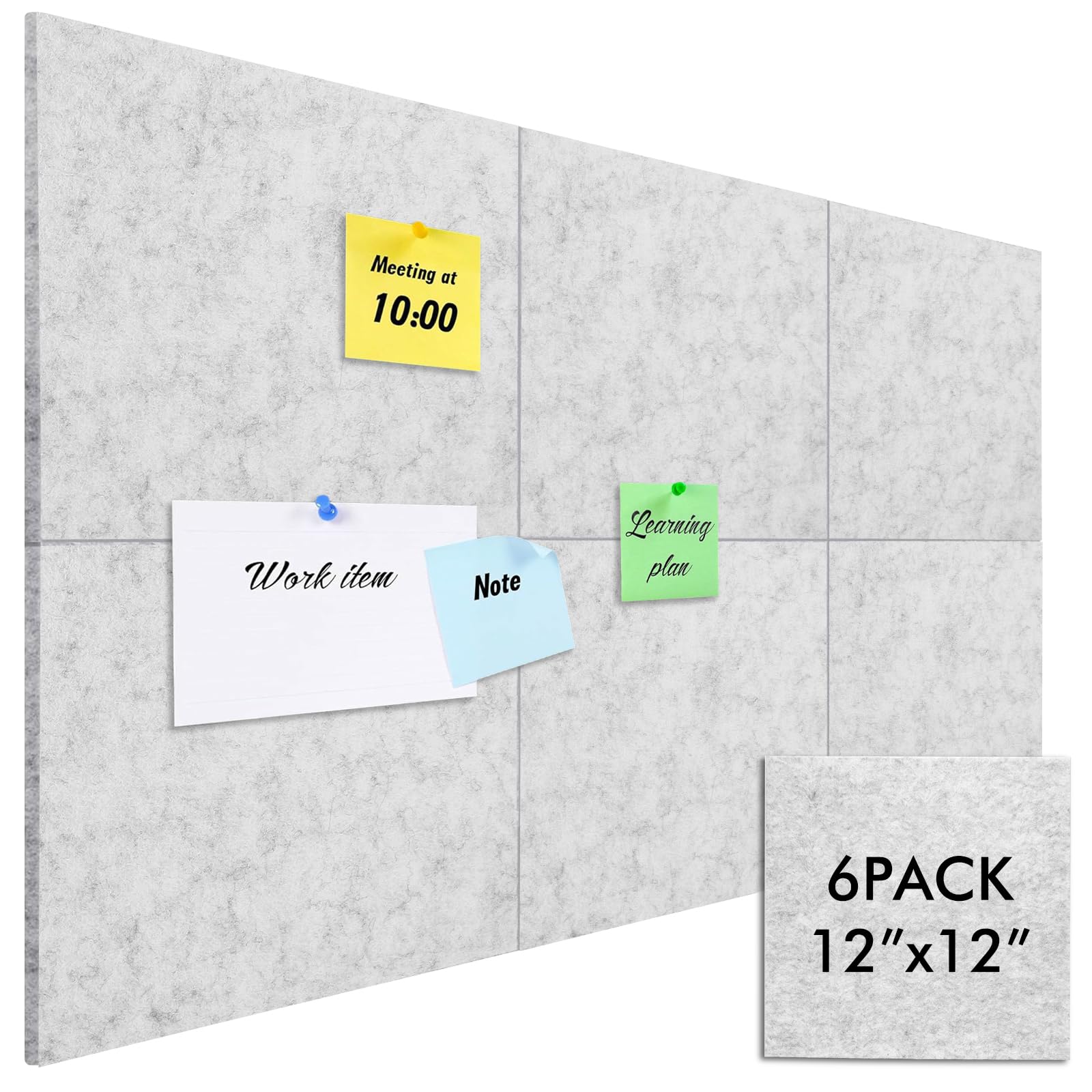 BTBHIHO 6 Pack Felt Bulletin Boar Tiles, 30x30cm Grey Felt Pin Board for Walls, Notice Board Wall Tiles with Strong Back Glue, Cork Board Alternative for Home Office School Photo Display