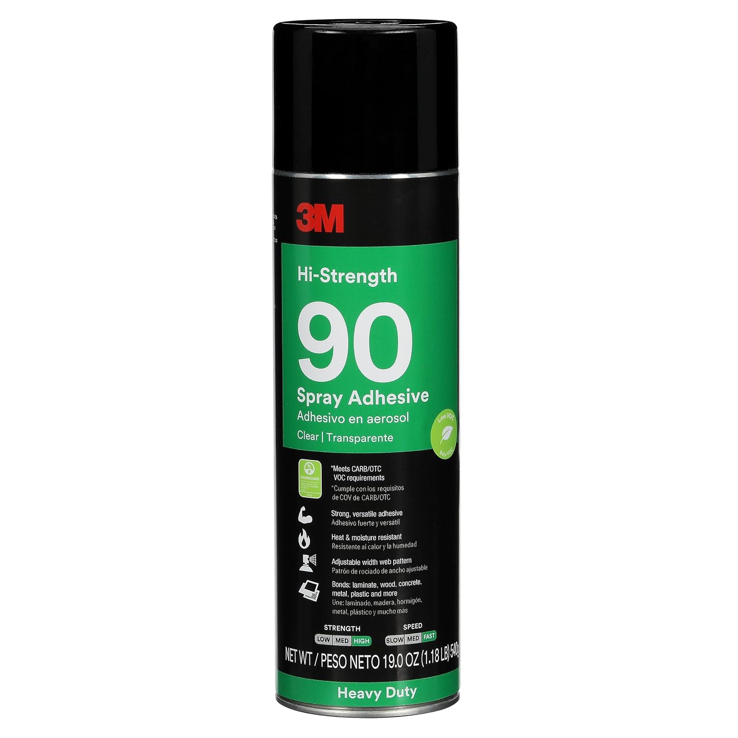 3M Hi-Strength Spray Adhesive 90, Low VOC, Clear, 24 fl oz (Net Wt 19 oz)