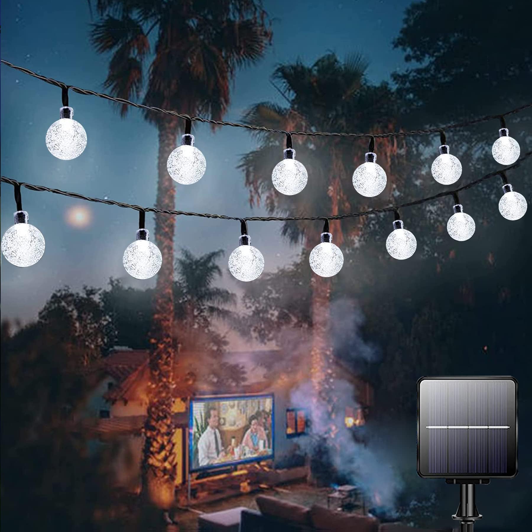 Bollengold 100 LED Solar String Lights Outdoor,39ft Solar Powered Garden Lights with 8 Modes, IP65 Waterproof Crystal Ball Lights for Bedroom, Fence, Gift,Patio, Party, Festive (Cool White)