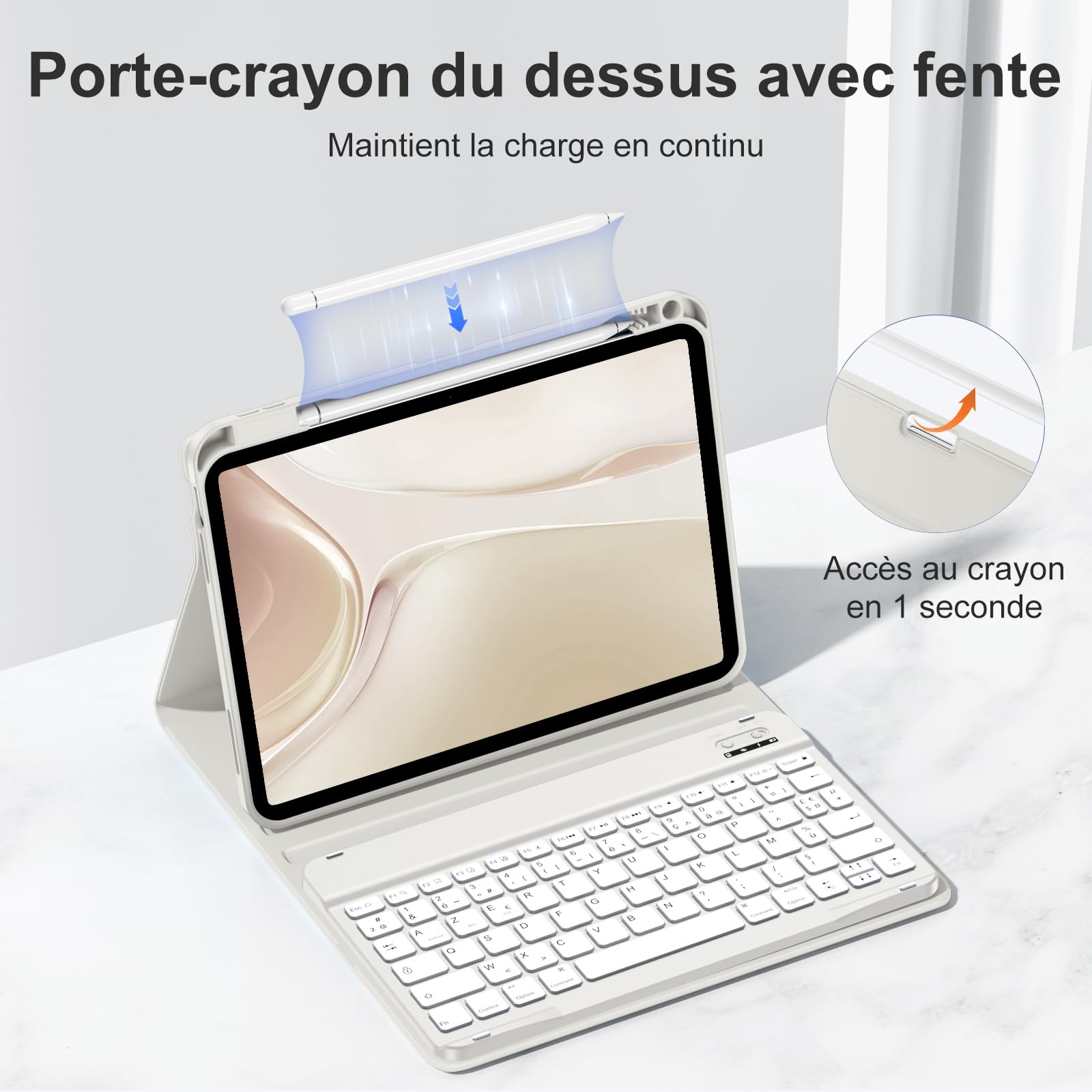 drivego Coque Clavier pour iPad A16 11/10 Ème Generation (11 Pouces 2025/10.9 Pouces 2022), Étui Keyboard à Touches Anti-Arrachage avec Porte Crayon, AZERTY Layout pour iPad 10eme/11eme, Gris Clair