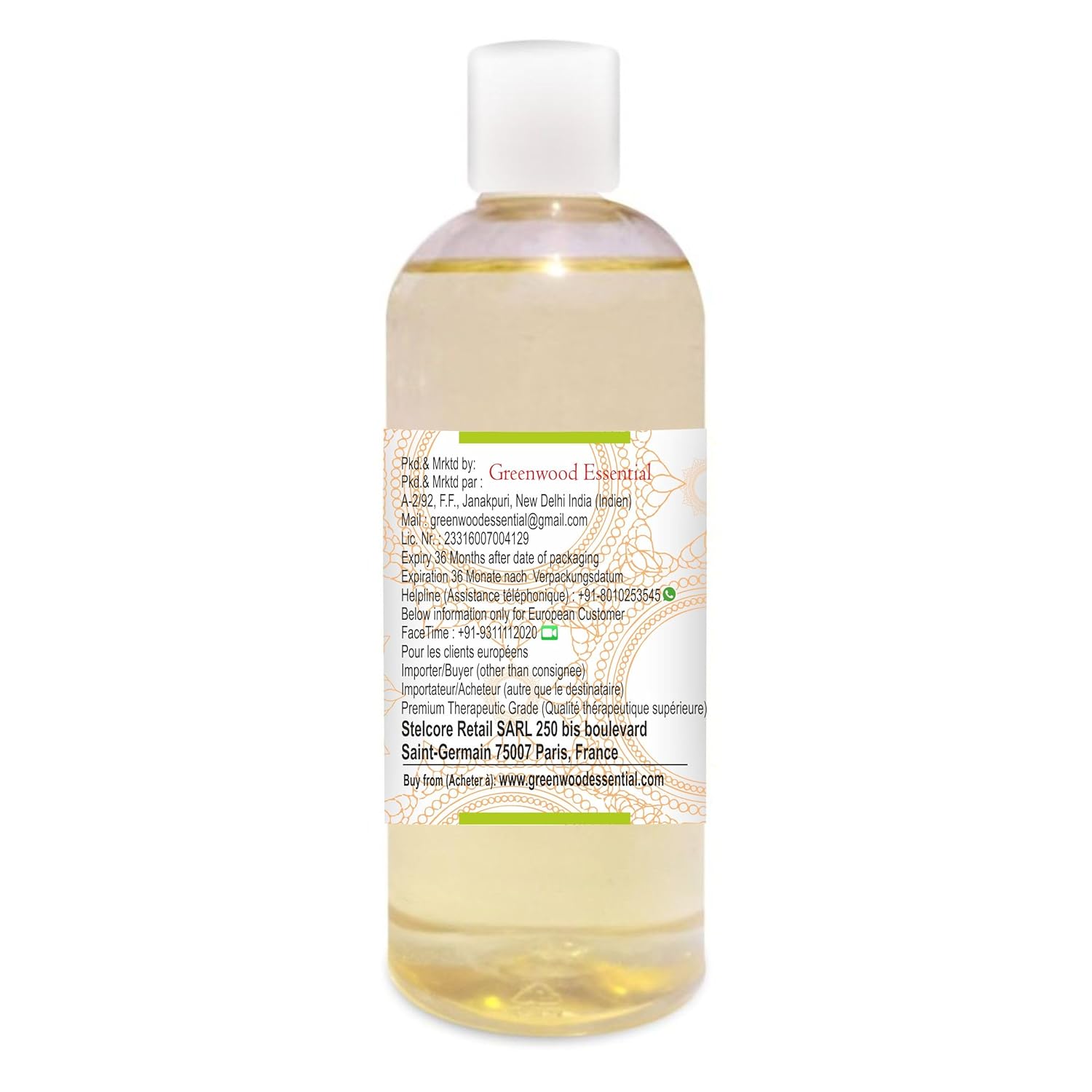 Greenwood Essential Pure Apricot Kernel Oil (Prunus armeniaca) Cold Pressed 200ml (6.76 oz)