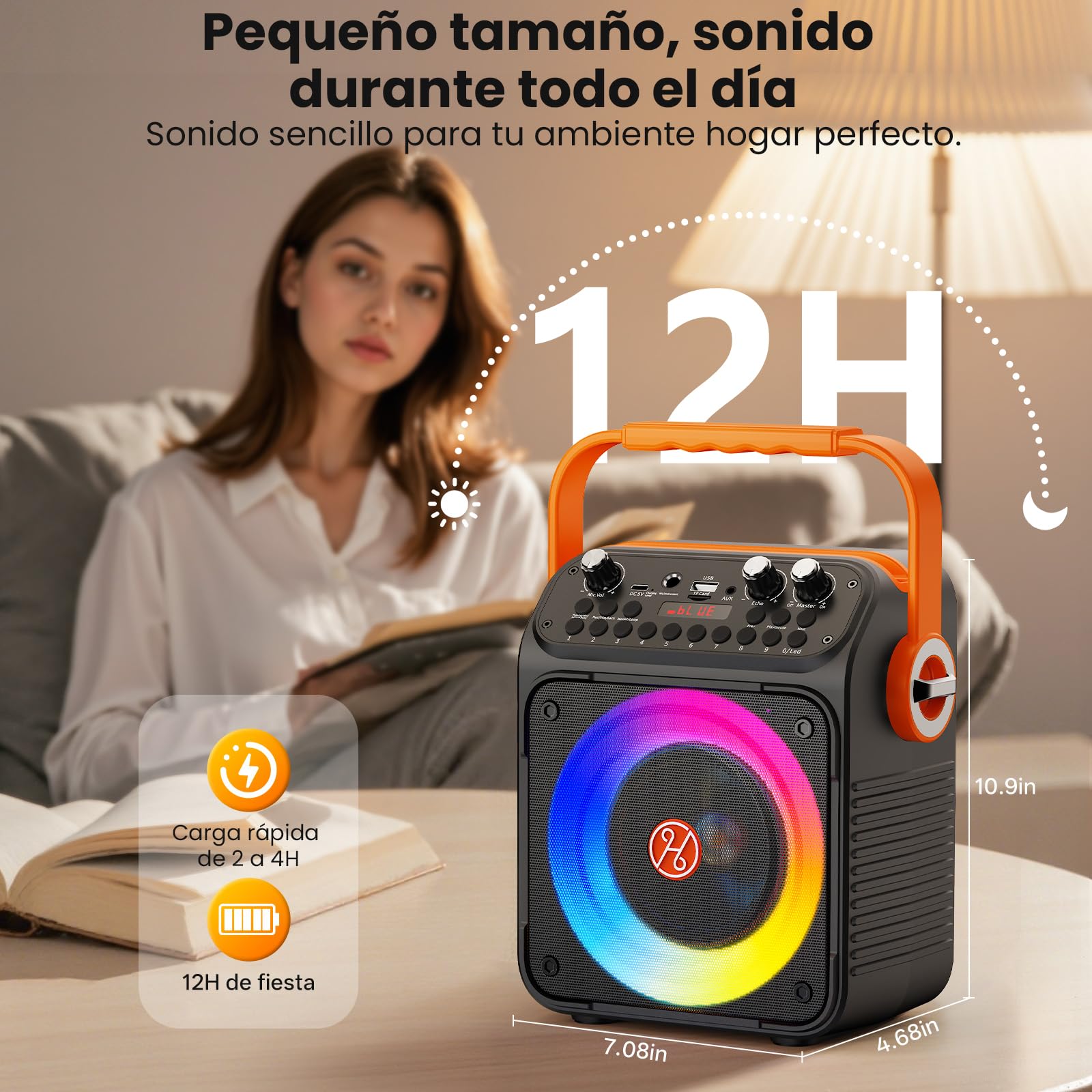 HWWR Karaoke 2 Microfonos Inalambricos, Karaoke Profesional para Adultos Y Niños Altavoz Bluetooth con Preamplificador De Micrófono, Portátil Bluetooth Fiesta Altavoz Karaoke-Regalo
