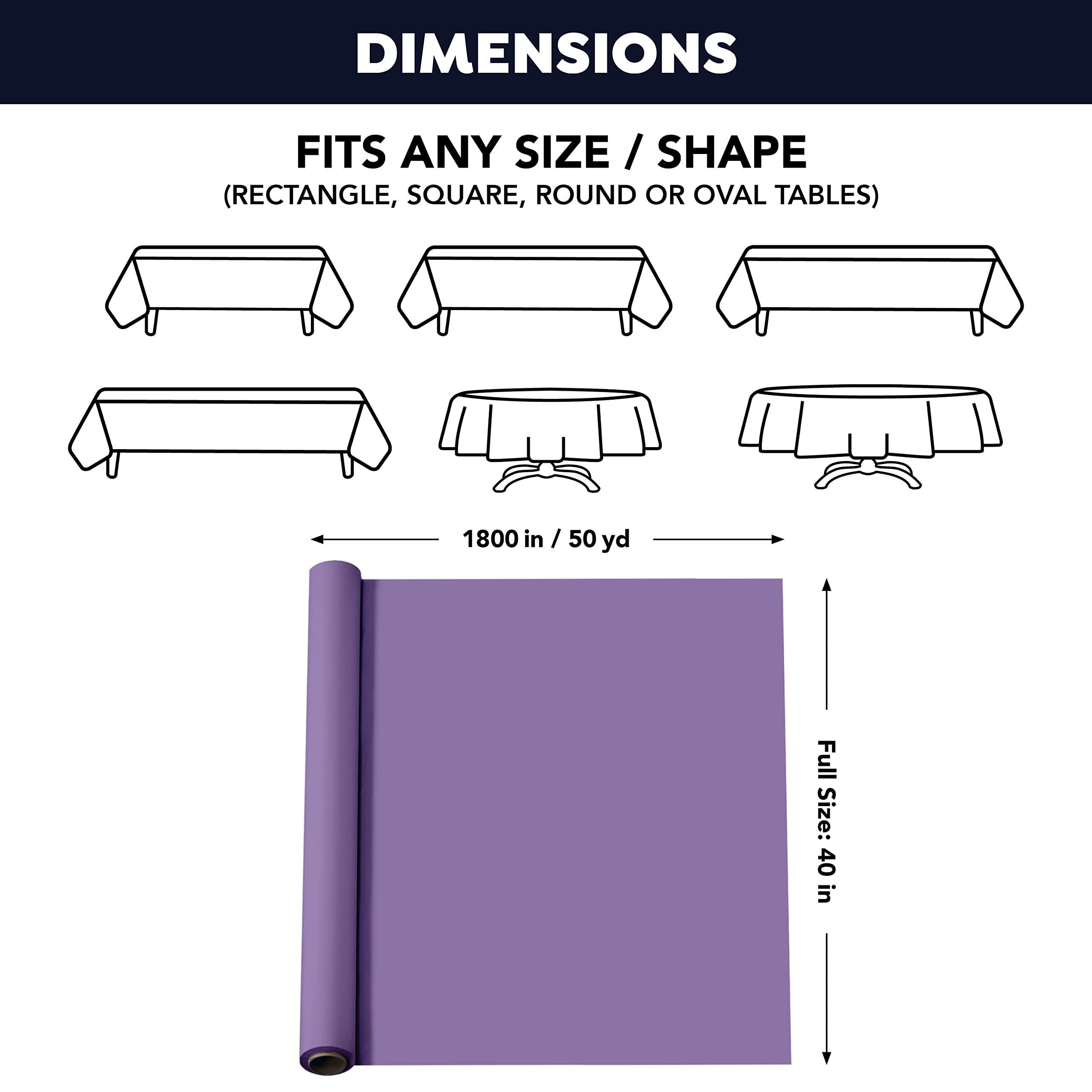 Party Essentials Heavy Duty Plastic Banquet Table Roll Available in 27 Colors, 40" x 150', Royal Purple, 1800 x 40 inch (Rectangular) - Image 3
