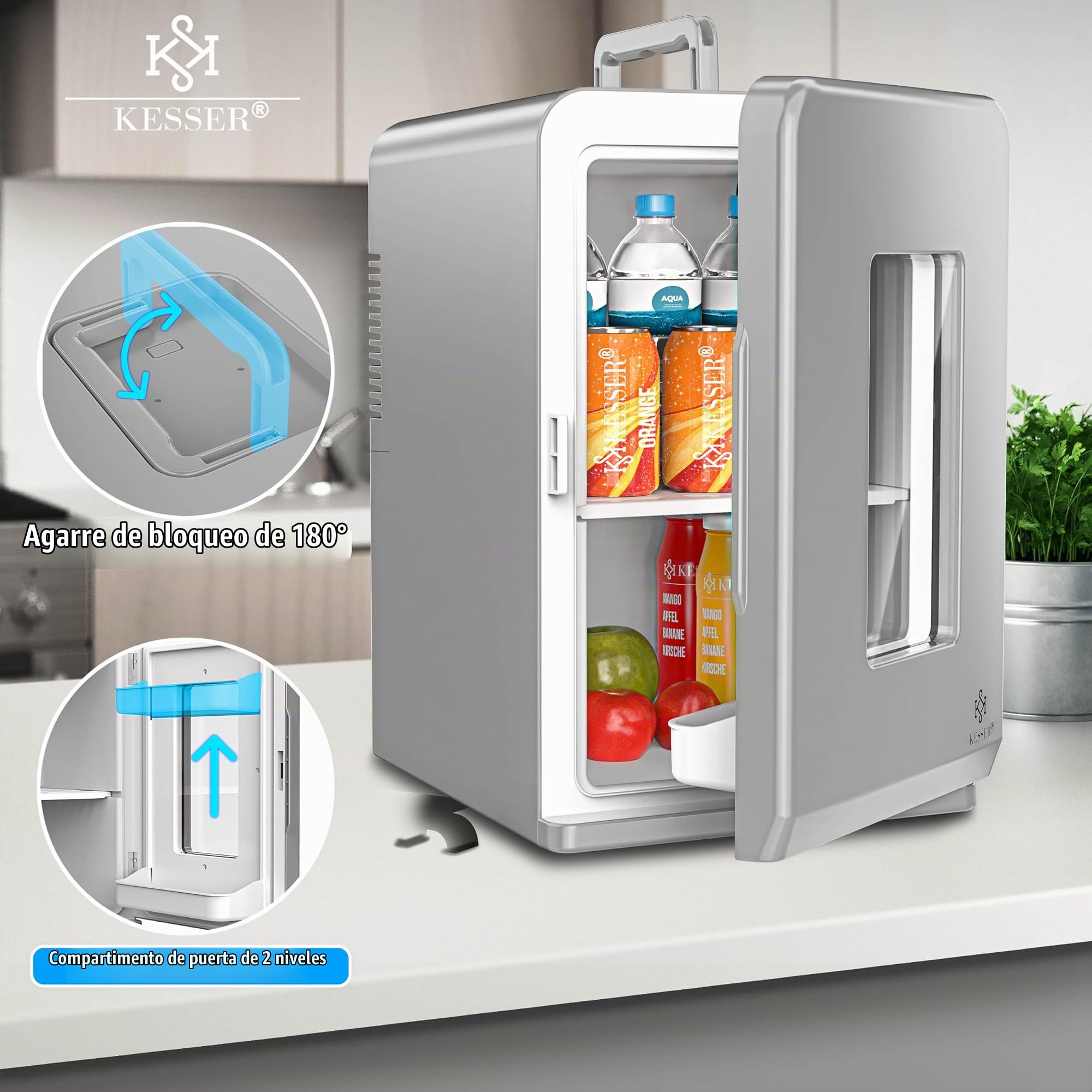 KESSER® Mini Nevera 2 en 1 de 15 l, función de refrigeración y calefacción, Toma de Corriente AC portátil de 220-240V/12V y Encendedor, Caja para Mantener la Temperatura, minicaja térmica