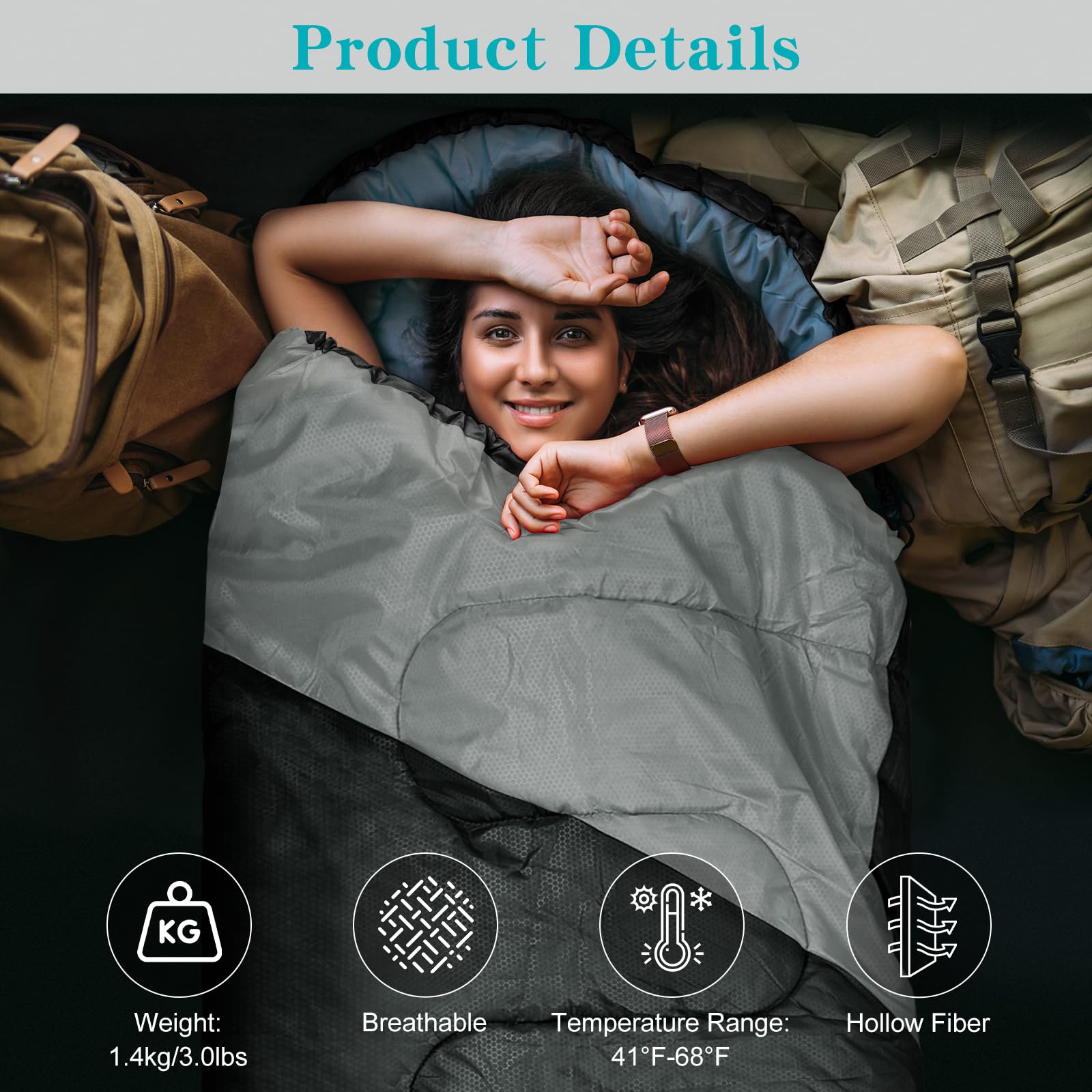 Yarmiene Sacco a Pelo-Sacco a Pelo 4 Stagioni-Adulti e Bambini, Sacco a pelo Compatto Ultraleggero per Campeggio ed Escursionismo,Sacco a Pelo da Campeggio Rettangolare Portatile