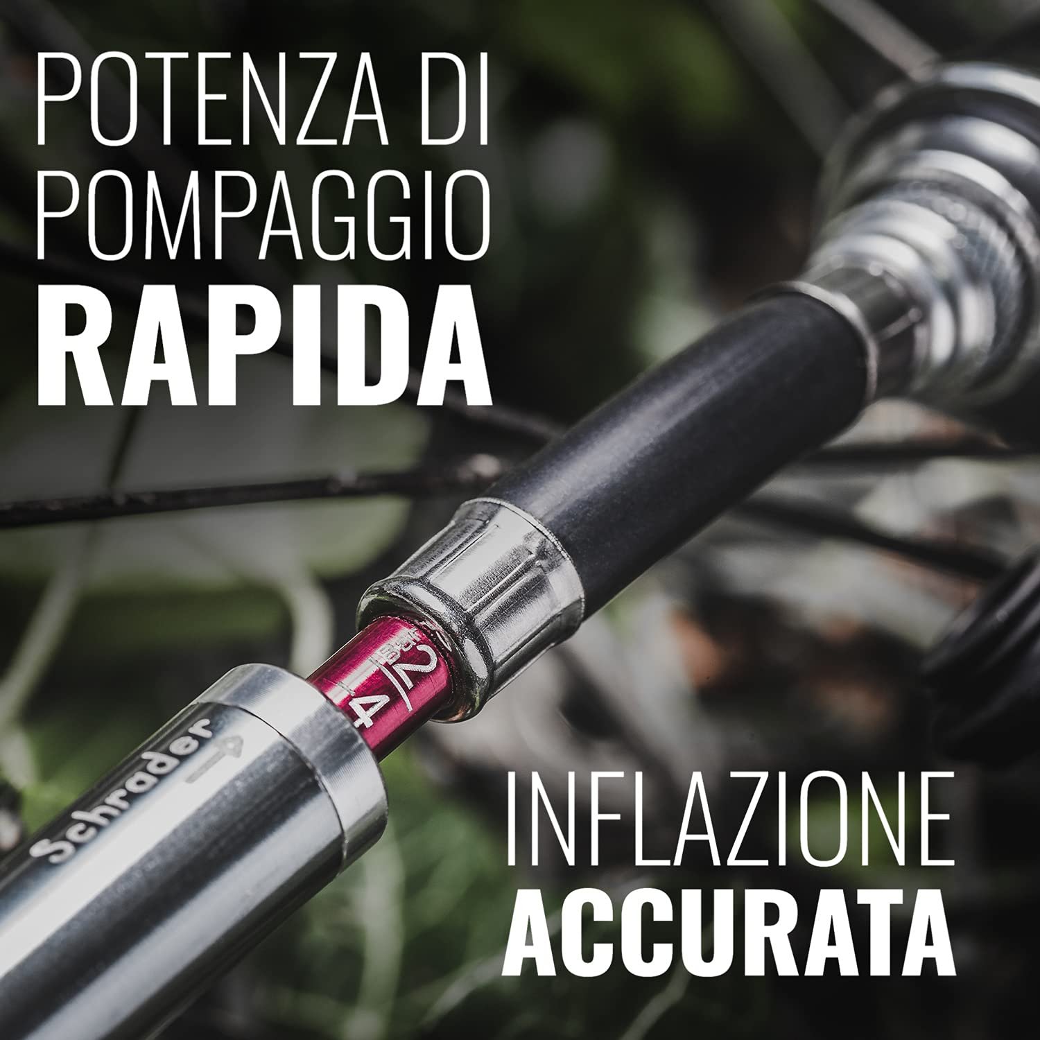 Pro-Bike Tool - Mini pompa per bici con manometro, adatta a Presta e Schrader, gonfiaggio accurato, kit di montaggio incl. - 100 PSI