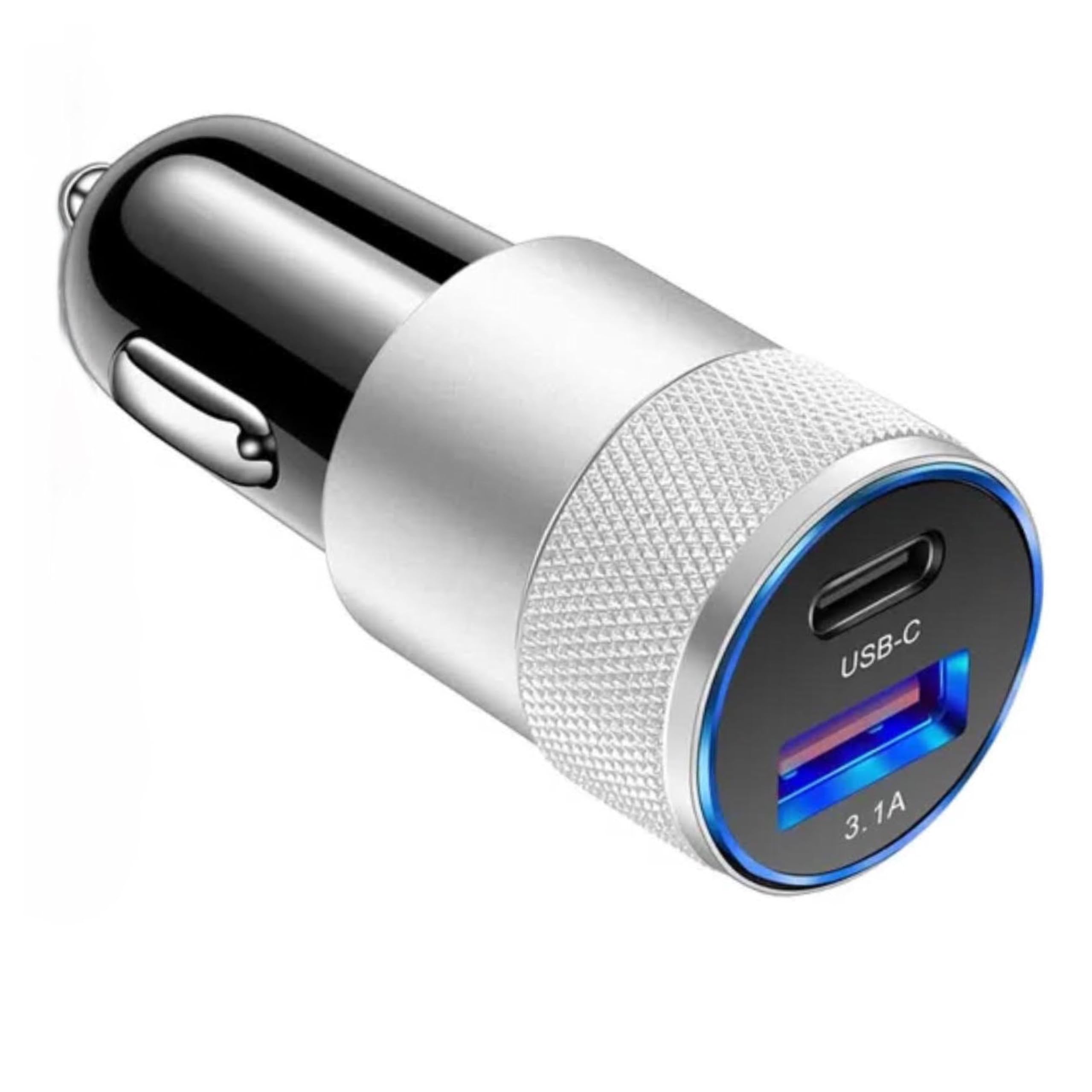TECH WIZARDS 68W PD Car Charger 2 Port USB Type C and A USB Cigarette Lighter Adapter Fast Charging Car Phone Adapter for iPhone Xiaomi Huawei Samsung Quick Charge 3.0 Silver