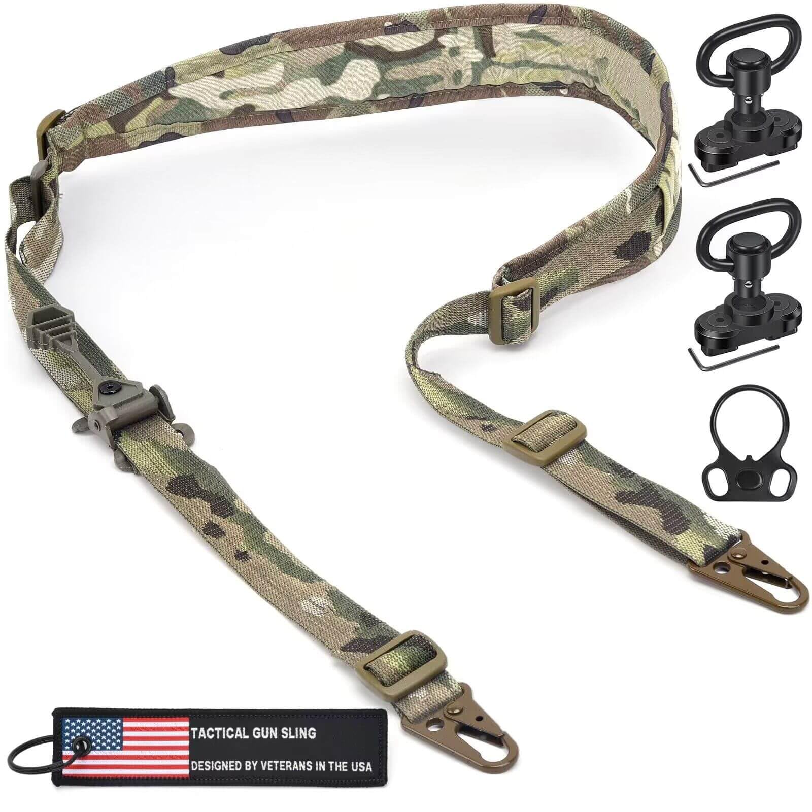 WarBull 2 Point Rifle Sling, QD Swivel Quick Adjust Gun Sling with HK Hook, Soft Shoulder Pad Tactical Rifle Sling for Rifle Shotgun and Crossbow, Hunting and Outdoor Sports with Keychain Gift