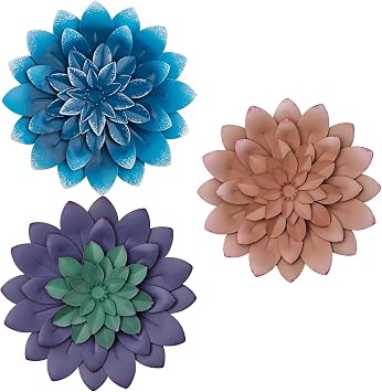 Everydecor 3D Metal Succulent Wall Decor Set of 3 - Pink, Purple, Blue, Bundle