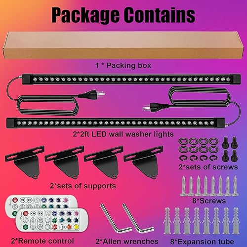 Miniatura 7 de HNRLOY Paquete de 2 luces RGB para lavadora de pared con barra, 72 W LED RGB que cambian de color, luces de lavado de pared con control remoto RF,
