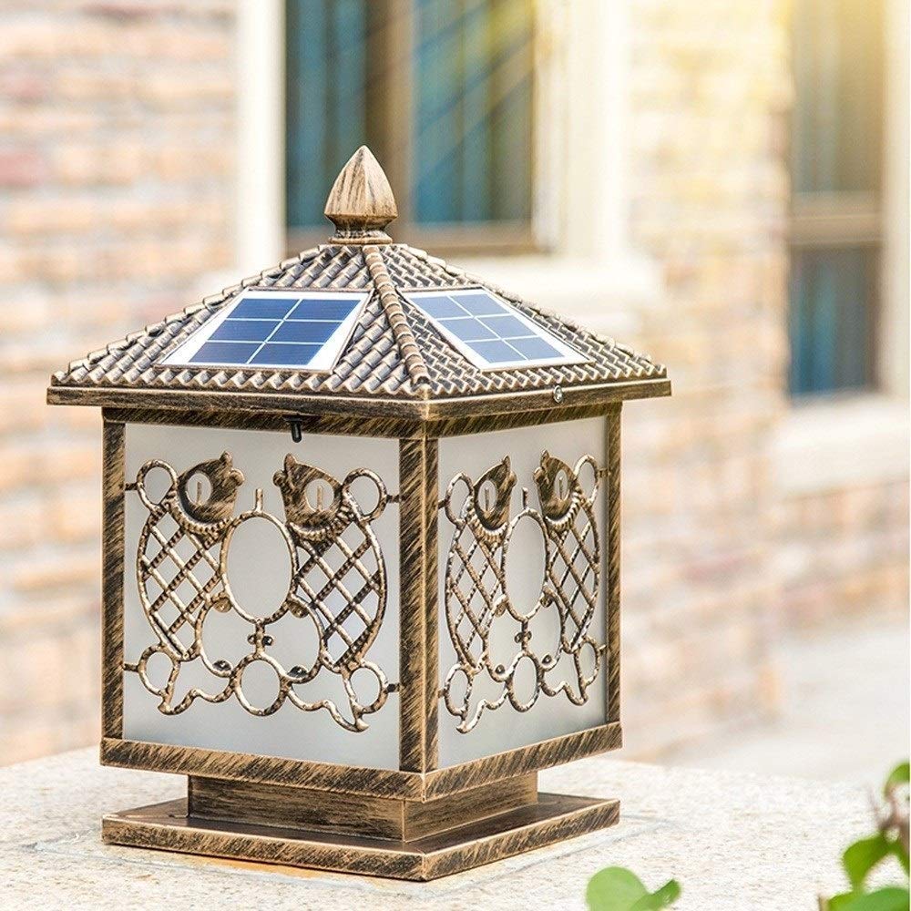Vintage Ip65 Wasserdichte Led Solar Säule Licht Europäische Tradition Aluminium Metall Glas Spalte Lampe Villa Garten Zaun Lampen Retro Innenhof Rasen Beleuchtung Pfosten Laterne,Brown