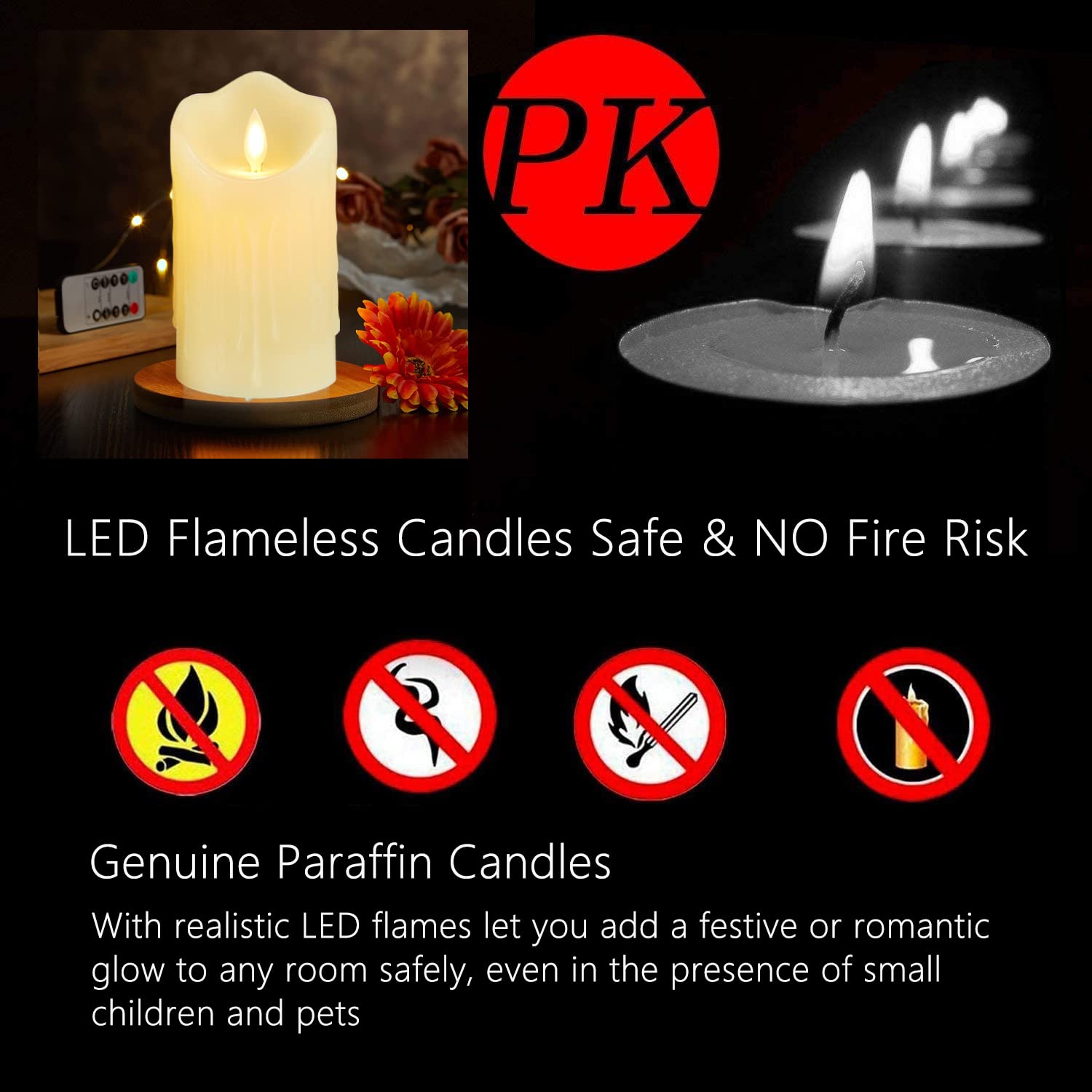 Bougies LED Lonkenn - Lot De 2 Flamme Vacillante - Télécommande, Minuterie - Cire Réelle 15cm
