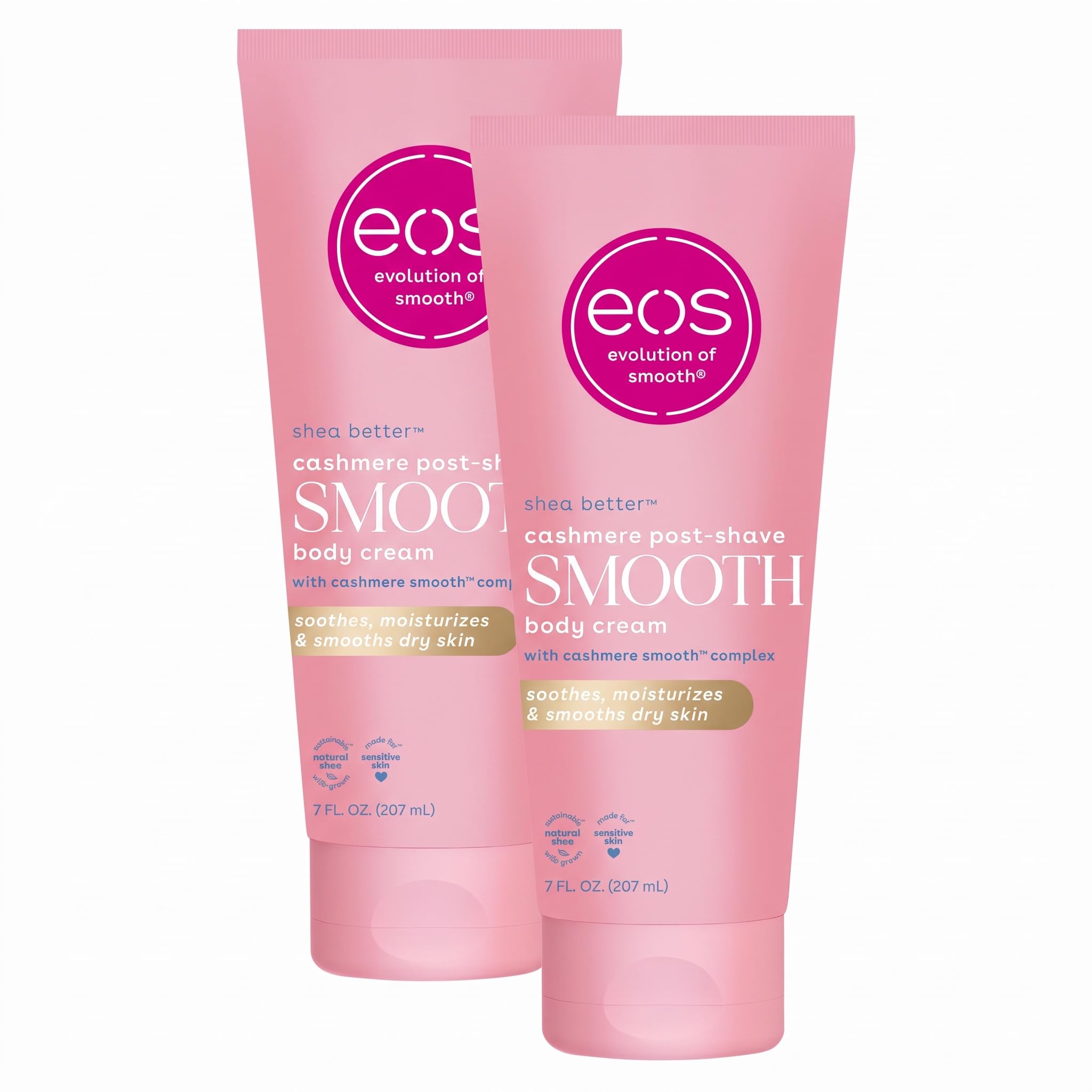 eos Cashmere Skin Collection Post-Shave Smooth Body Cream- Vanilla Cashmere,72-Hour Hydration,Nourishing,Body Care,Shea Butter,7 fl oz,(Pack of 2)