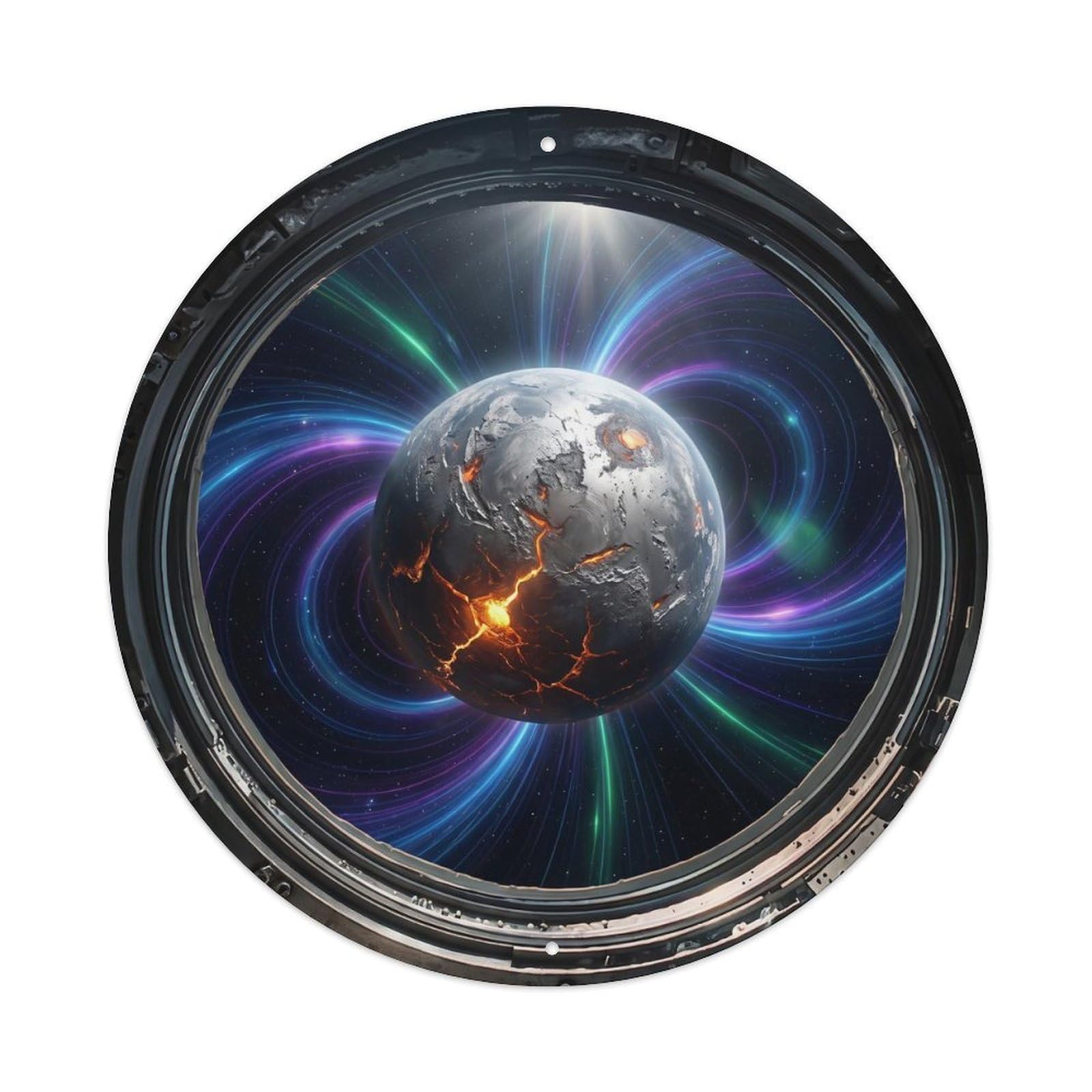 Metallic Iron Planet Porthole View Metal Tin Sign