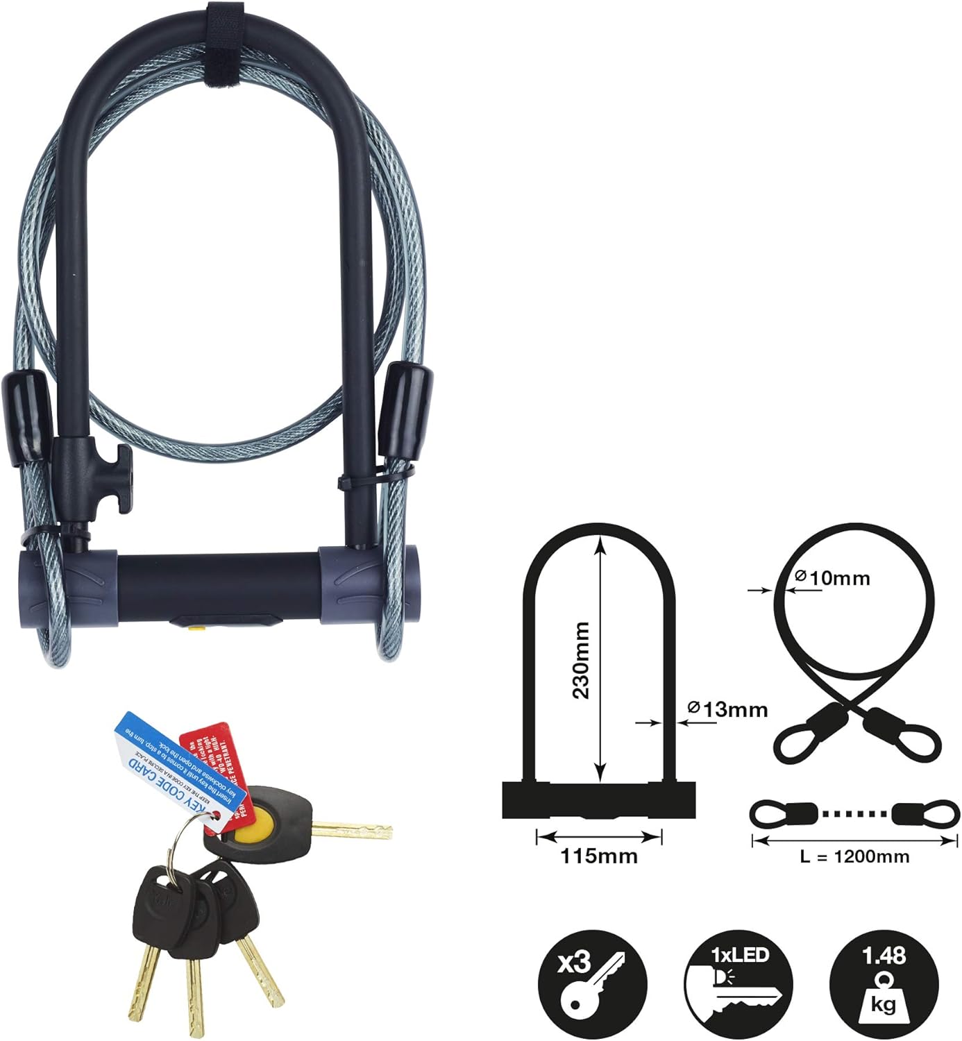50% Off Discount Yale YUL2C/13/230/1 - High Security Bike Lock 230mm - U Lock with Cable - Double Point Locking - 4 Keys Including 1 with Micro-Light