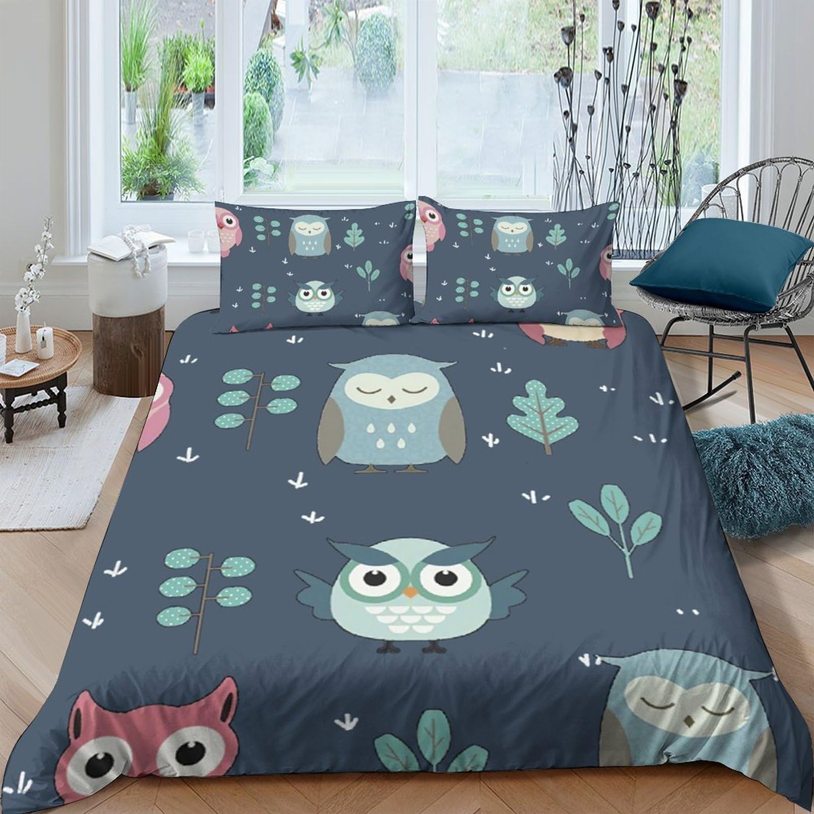 Ctjqhvkz Style-1 3D Printed Cartoon Owl Fitted Sheet Microfiber Soft Breathable Forest Animal Mattress Cover For Bedroom Guestroom Dorm Decor Single（135X200cm）